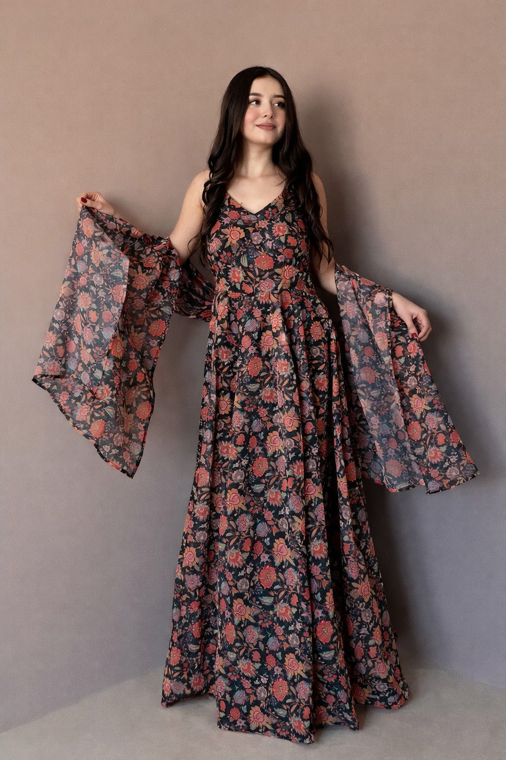 Designer Floral Organza Gown with Dupatta – Ready to Wear