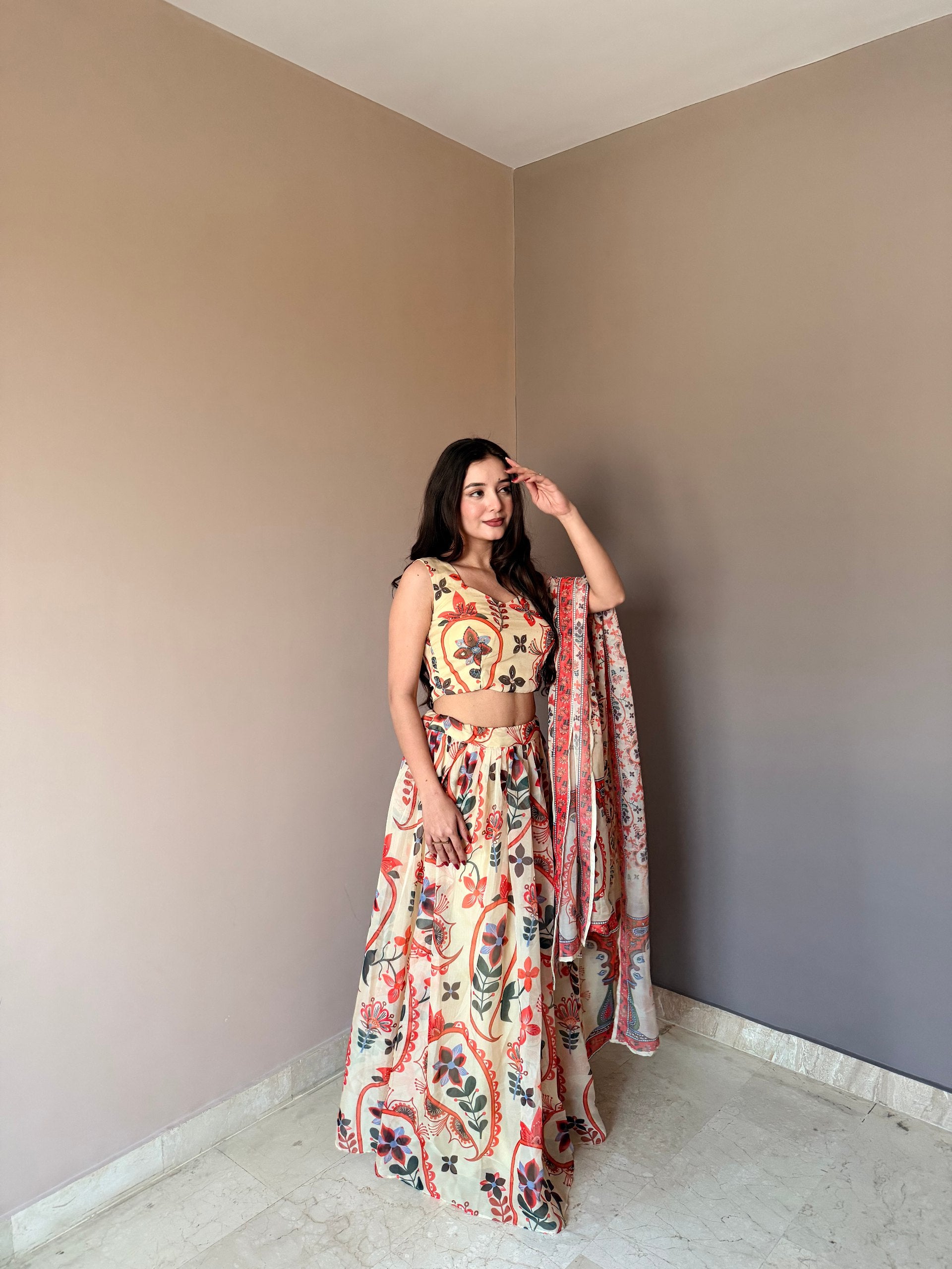Floral Printed Lehenga Set with Designer Blouse & Dupatta