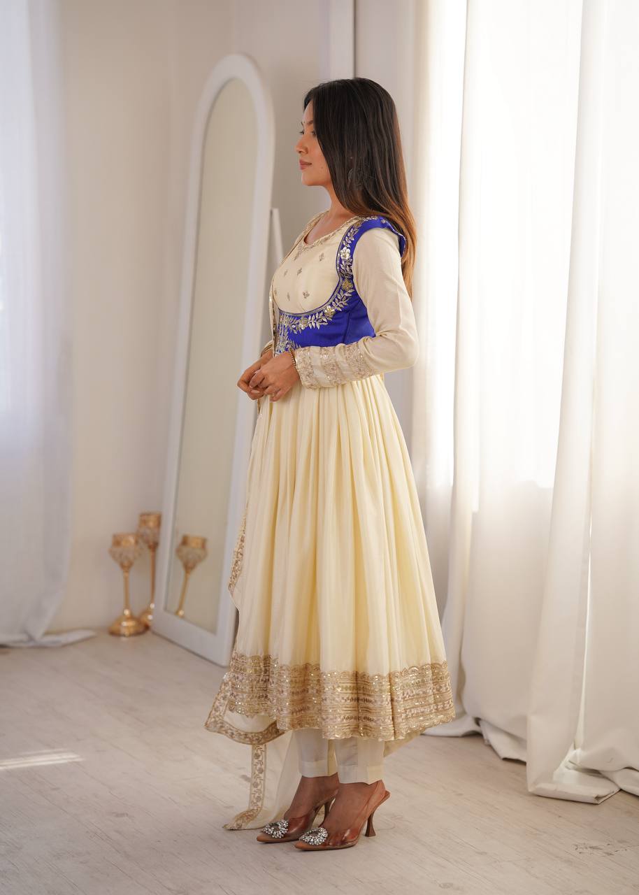 Designer Anarkali Pant Set with Koti & Dupatta
