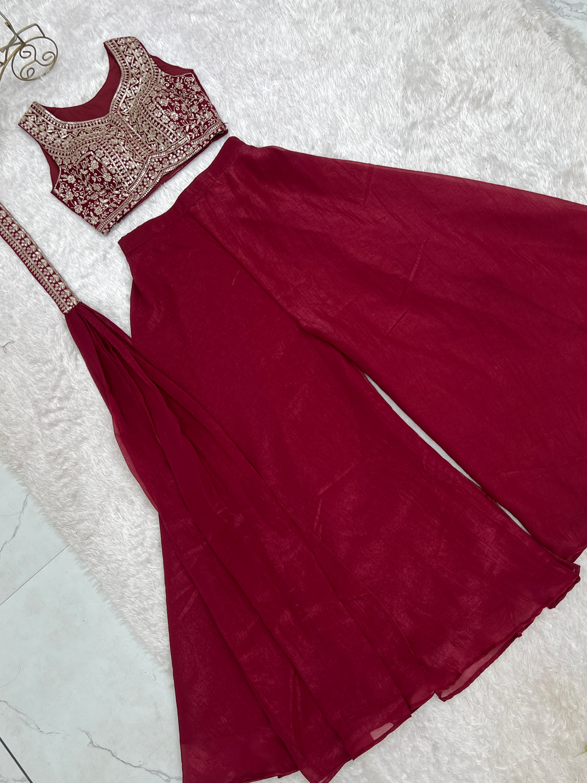 Designer Indowestern Crop Top Palazzo Set