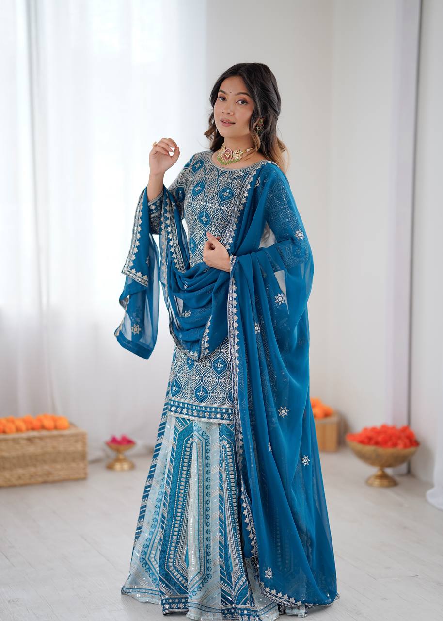 Faux Georgette Lehenga Set with Embroidered Top & Dupatta