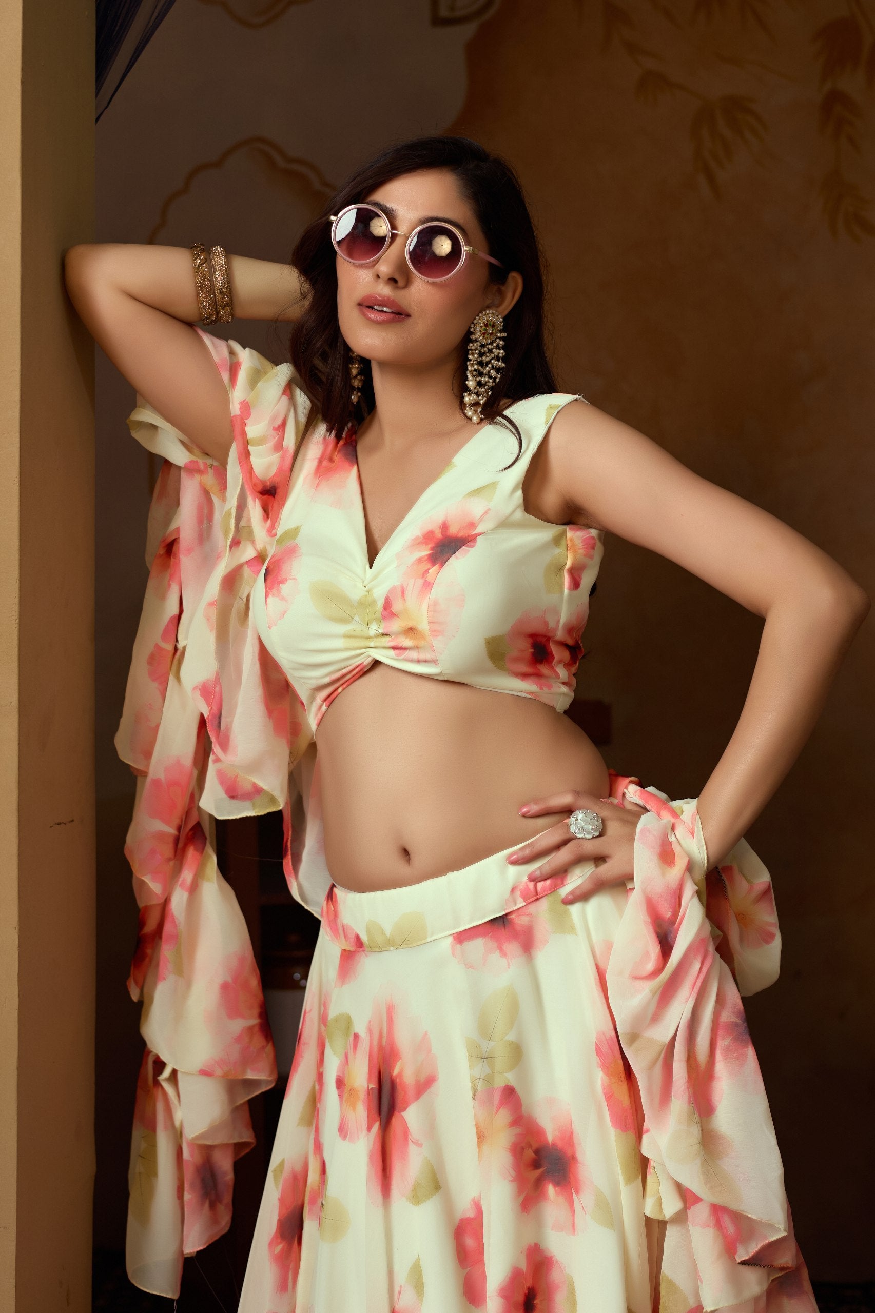 Floral Digital Print Georgette Lehenga Set with Dupatta