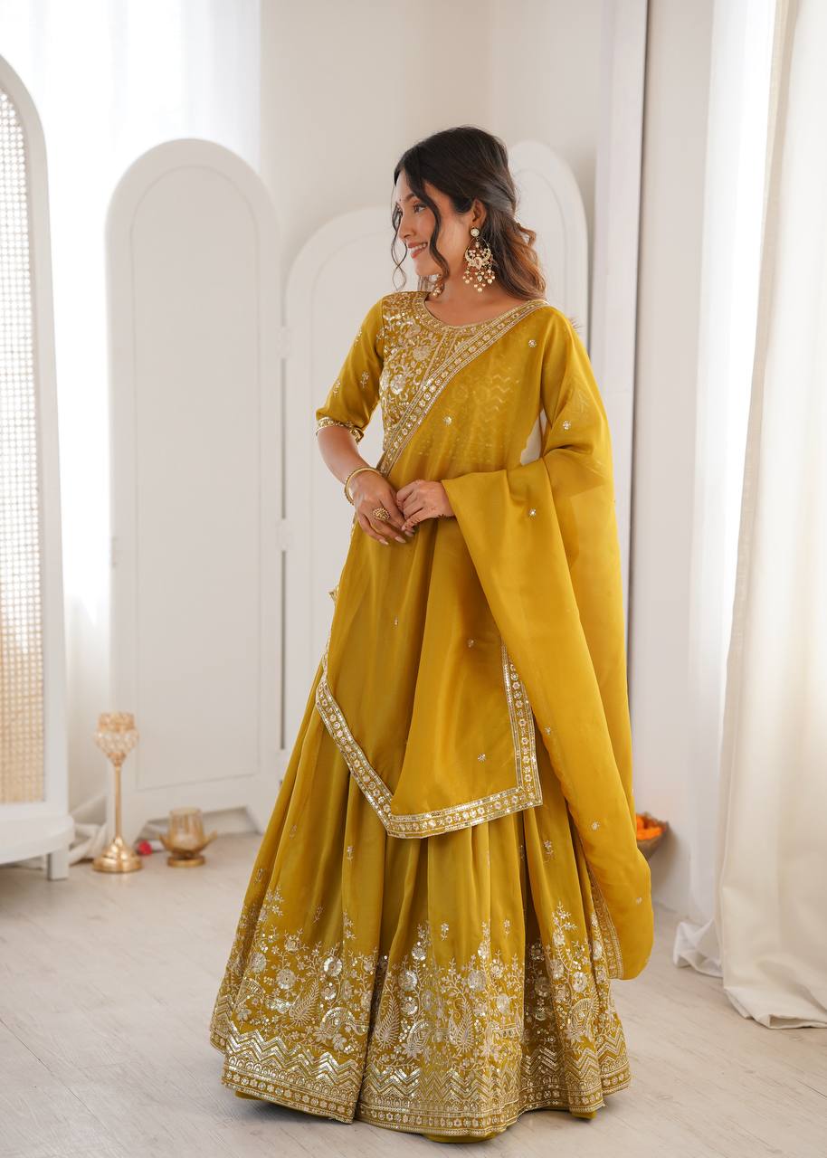 Designer Simmer Silk Lehenga Set with Sequence Work