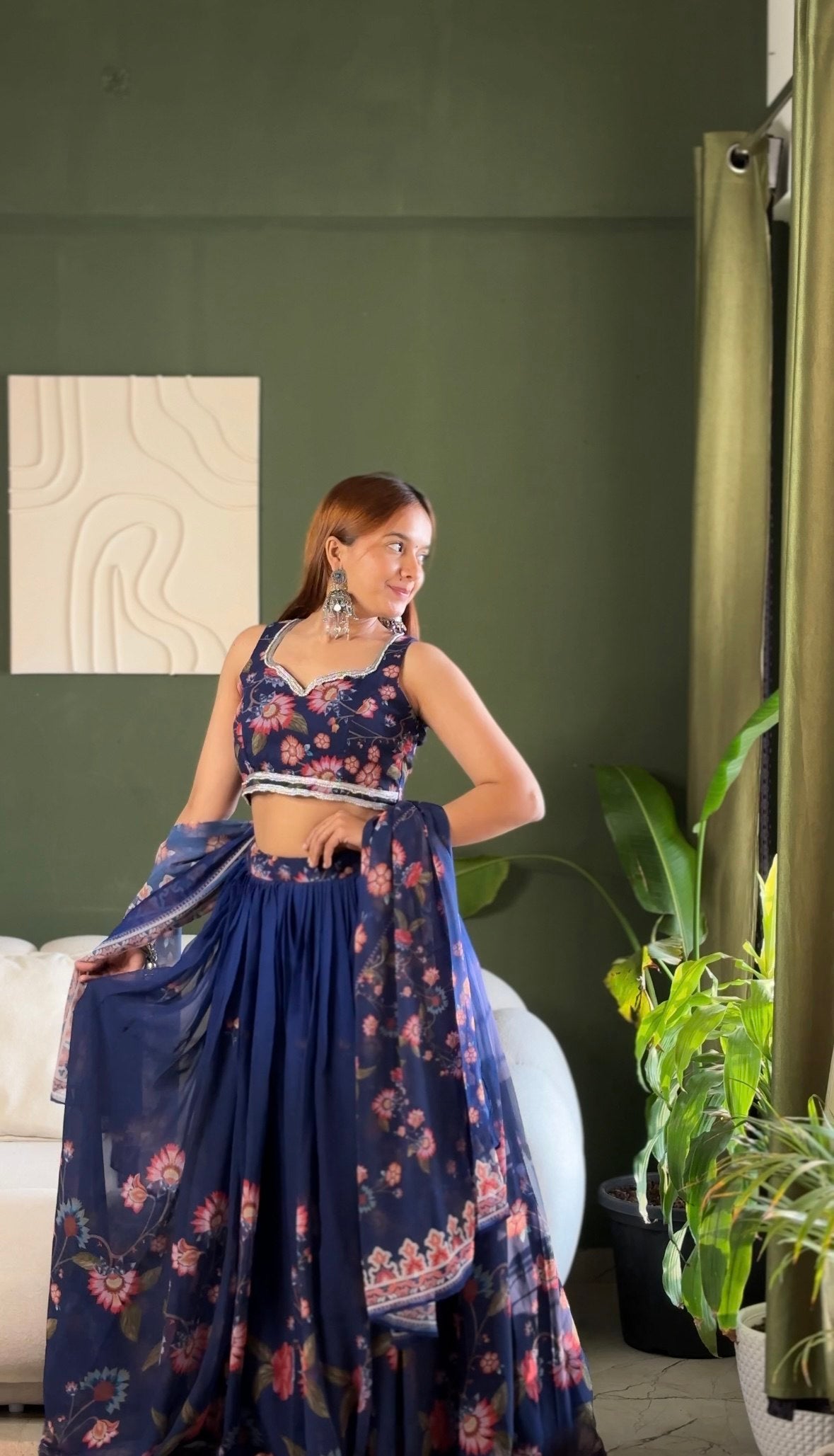 Floral Fox Georgette Lehenga Set with Printed Dupatta