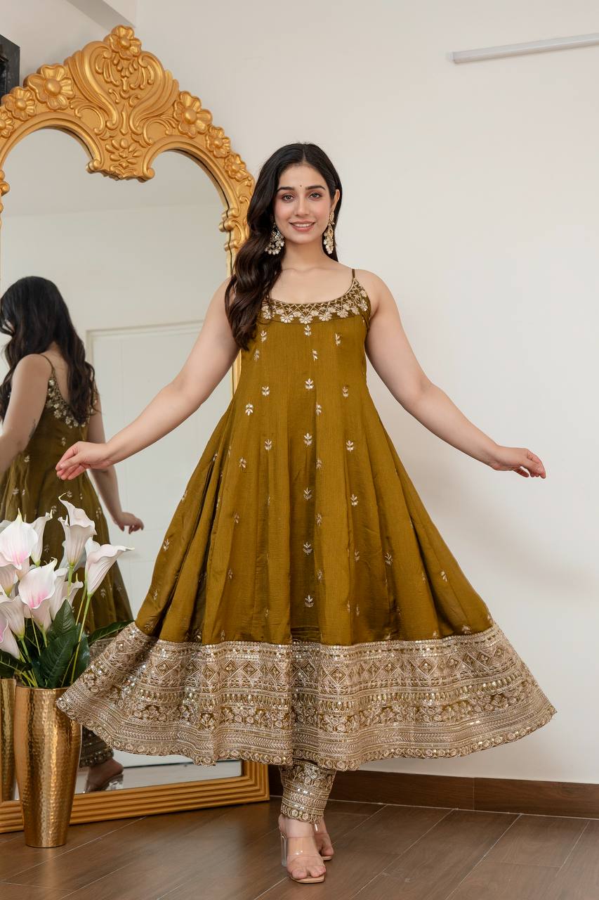Pur Vichitra Silk Premium Quality Anarkali Suit Set (3 PCS)