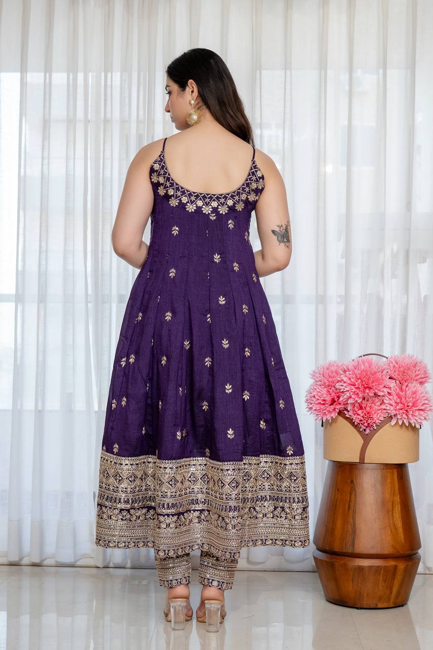 Pur Vichitra Silk Premium Quality Anarkali Suit Set (3 PCS)