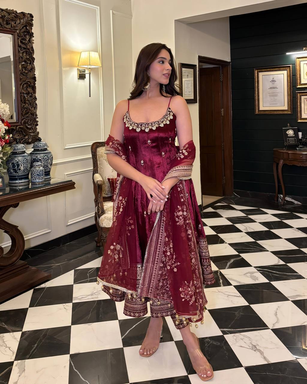 Pur Vichitra Silk Premium Quality Anarkali Suit Set (3 PCS)
