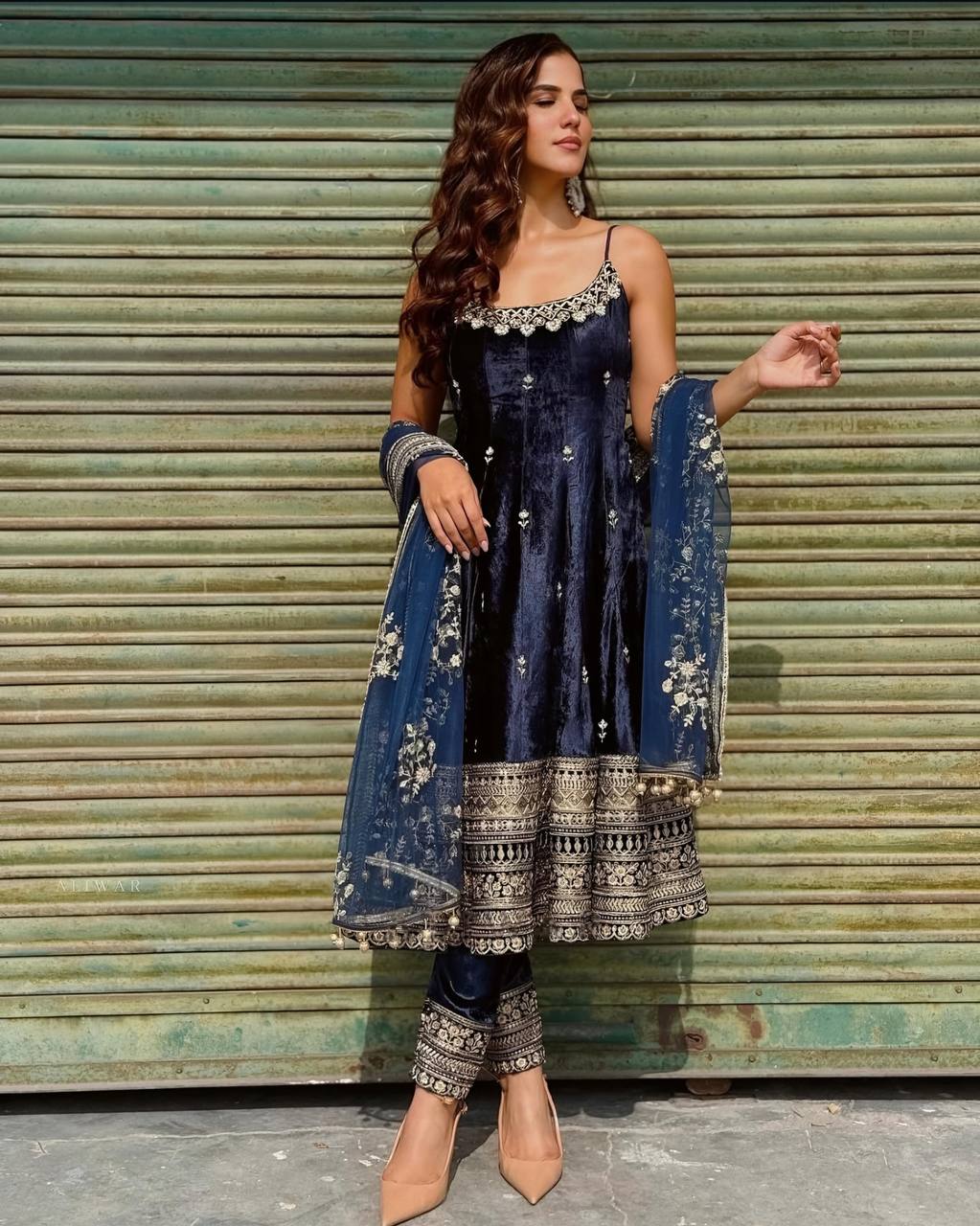 Pur Vichitra Silk Premium Quality Anarkali Suit Set (3 PCS)