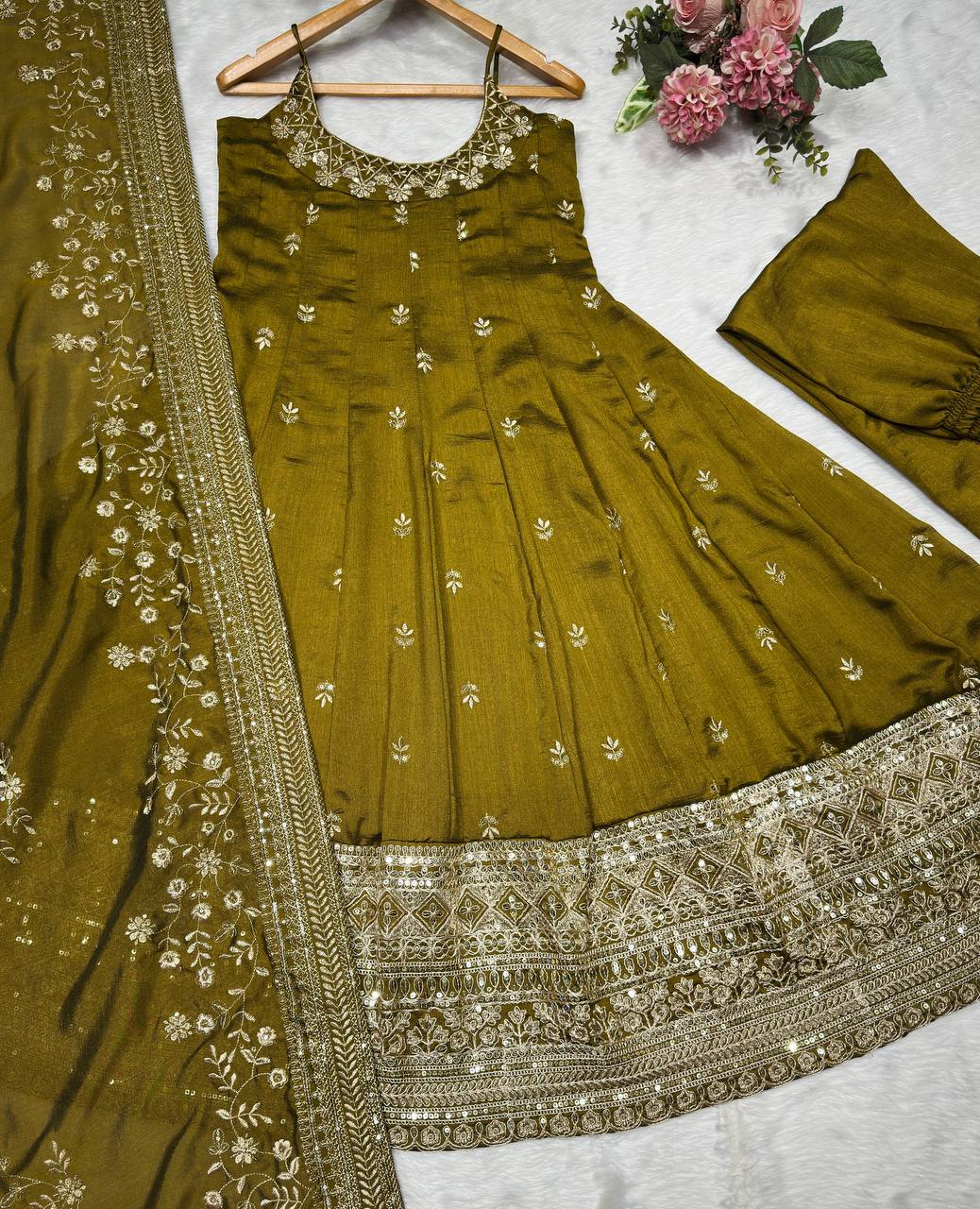 Pur Vichitra Silk Premium Quality Anarkali Suit Set (3 PCS)