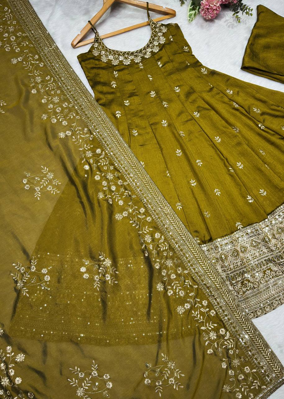 Pur Vichitra Silk Premium Quality Anarkali Suit Set (3 PCS)