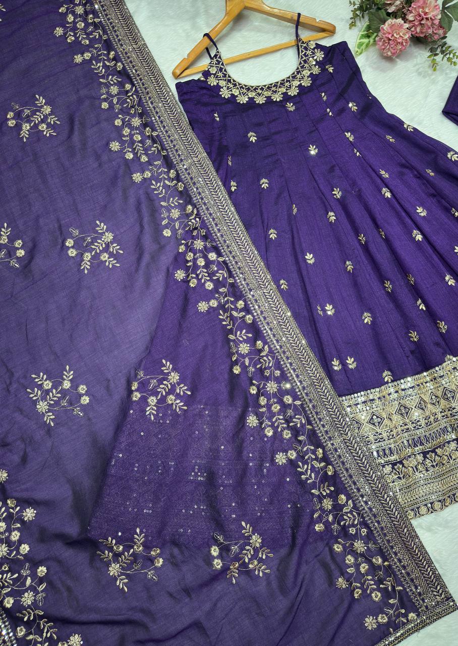 Pur Vichitra Silk Premium Quality Anarkali Suit Set (3 PCS)