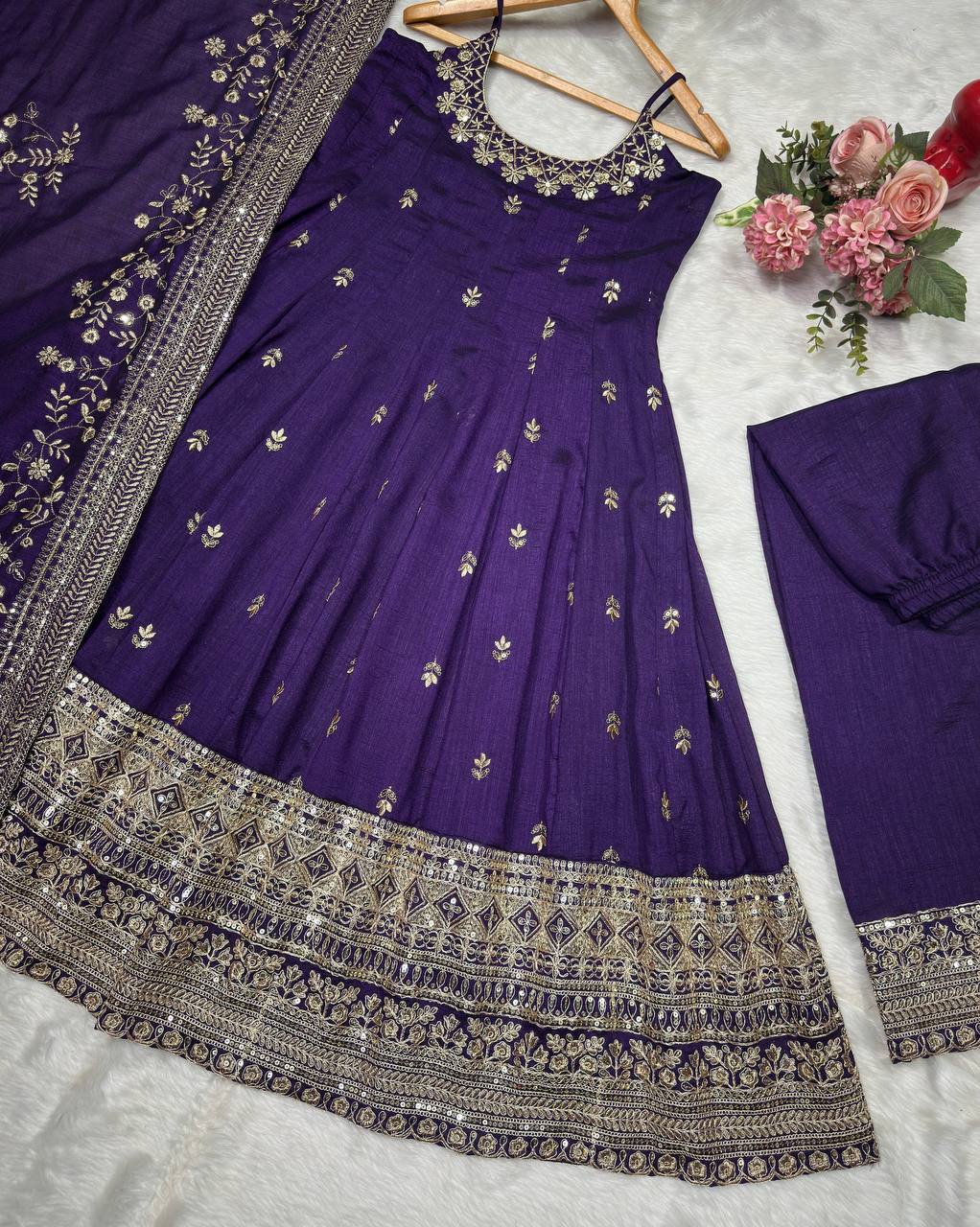 Pur Vichitra Silk Premium Quality Anarkali Suit Set (3 PCS)