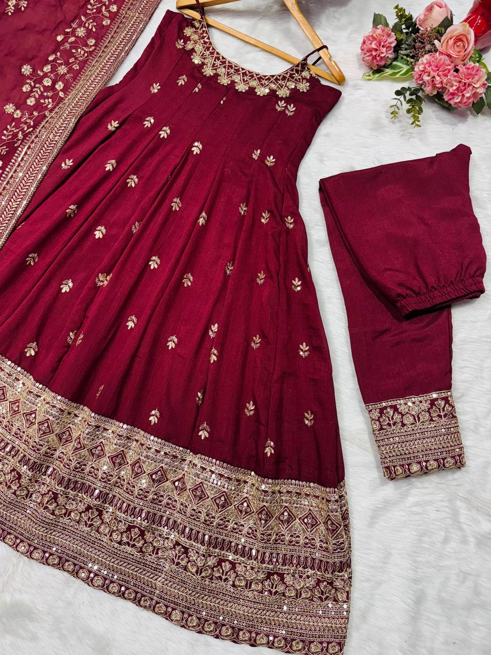 Pur Vichitra Silk Premium Quality Anarkali Suit Set (3 PCS)
