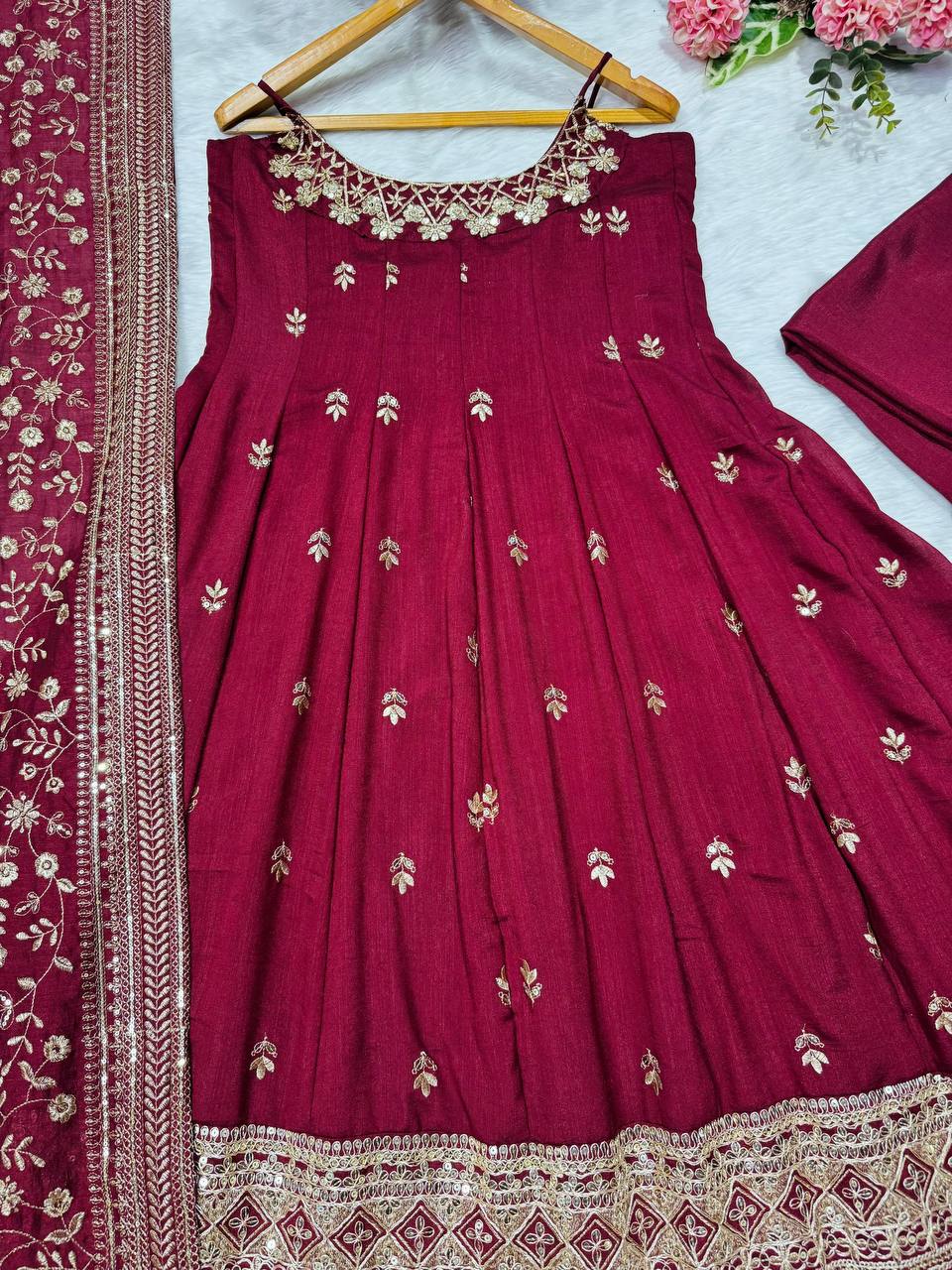 Pur Vichitra Silk Premium Quality Anarkali Suit Set (3 PCS)