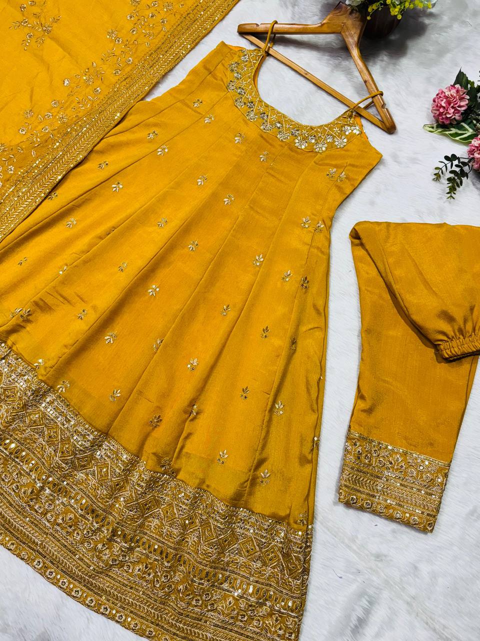 Pur Vichitra Silk Premium Quality Anarkali Suit Set (3 PCS)