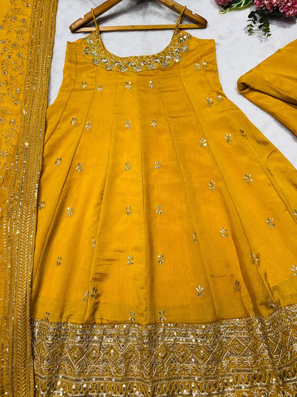 Pur Vichitra Silk Premium Quality Anarkali Suit Set (3 PCS)