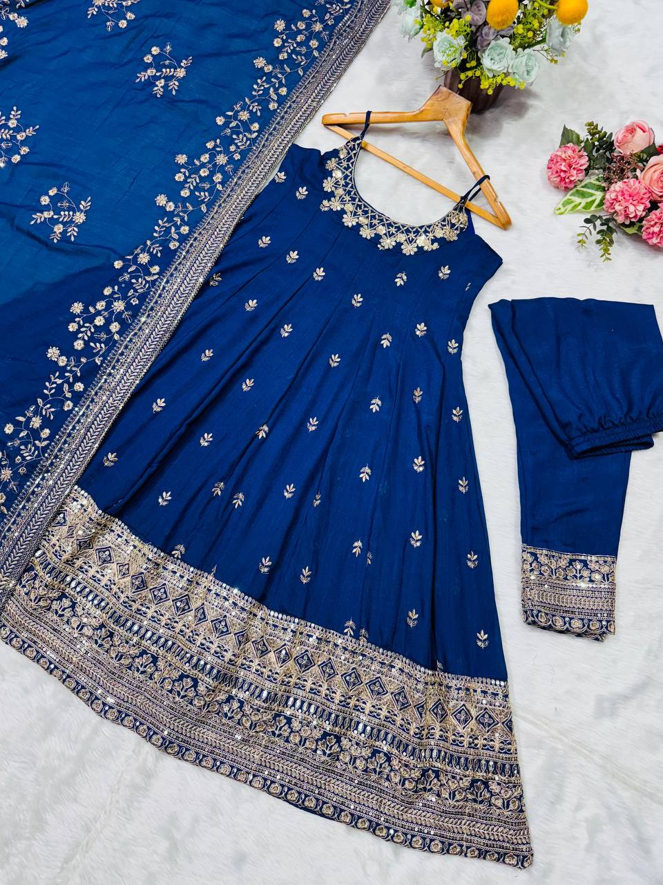 Pur Vichitra Silk Premium Quality Anarkali Suit Set (3 PCS)