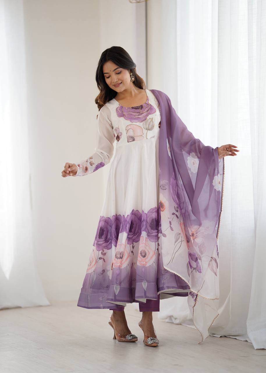 Organza Silk Printed Anarkali Suit Set