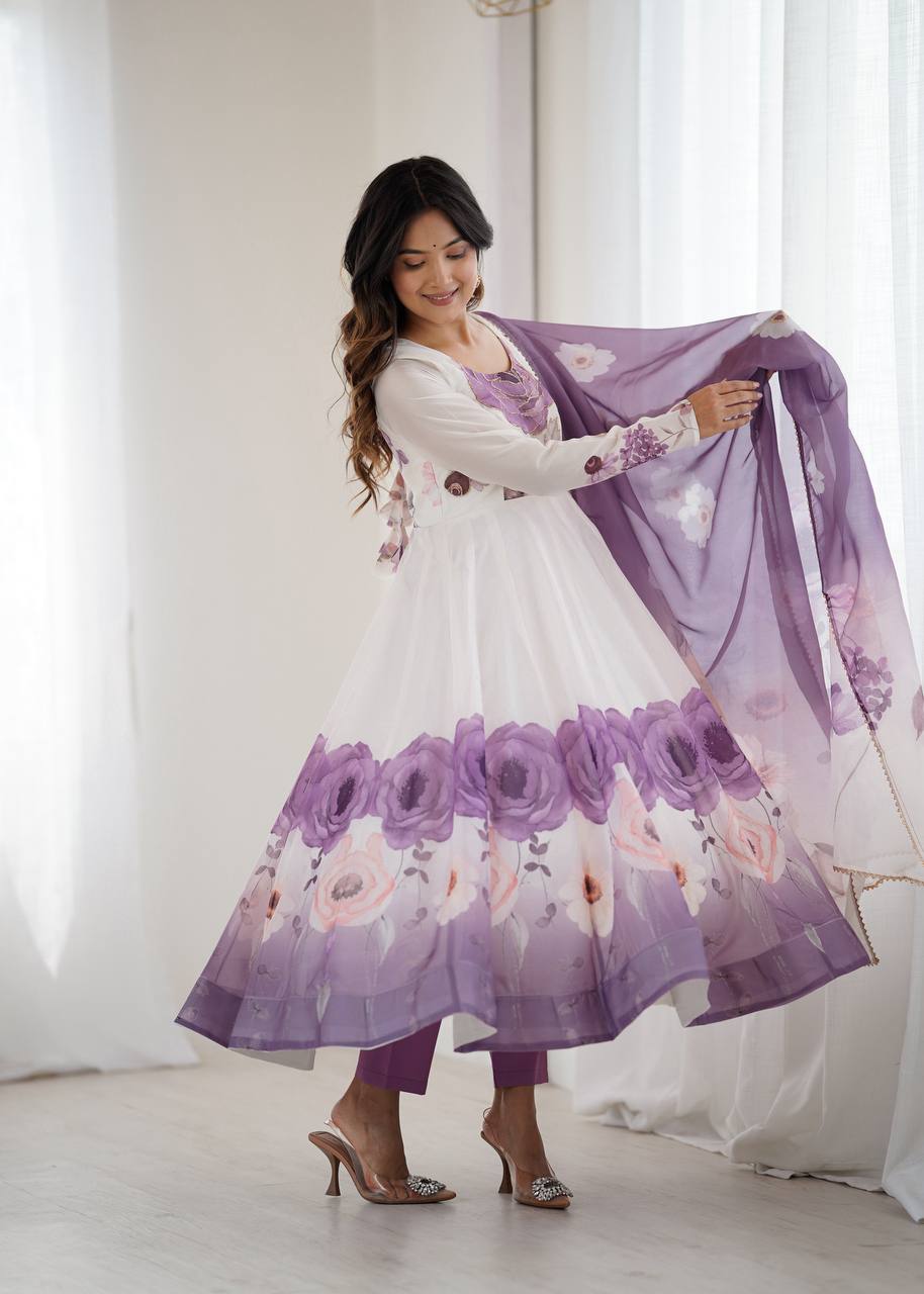 Organza Silk Printed Anarkali Suit Set