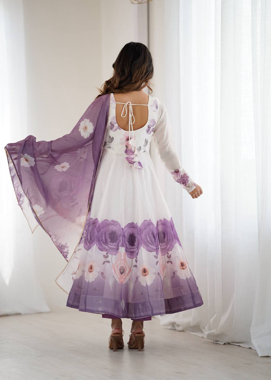 Organza Silk Printed Anarkali Suit Set