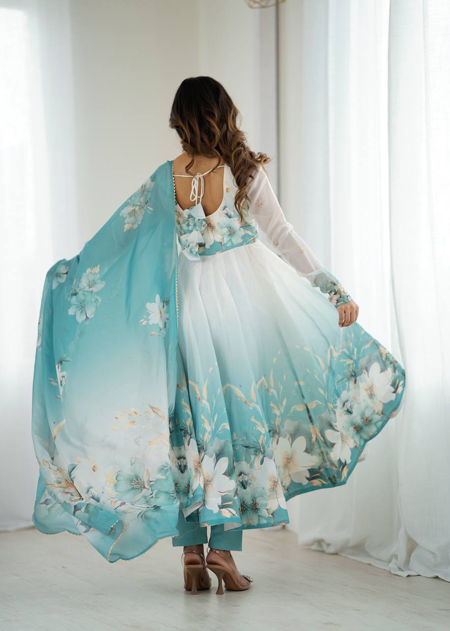 Organza Silk Printed Anarkali Suit Set