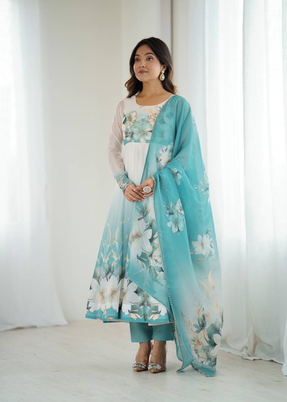 Organza Silk Printed Anarkali Suit Set