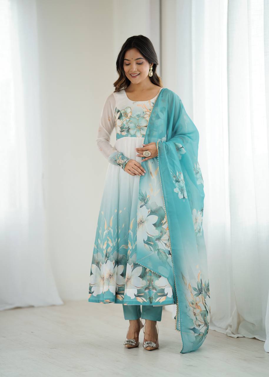 Organza Silk Printed Anarkali Suit Set