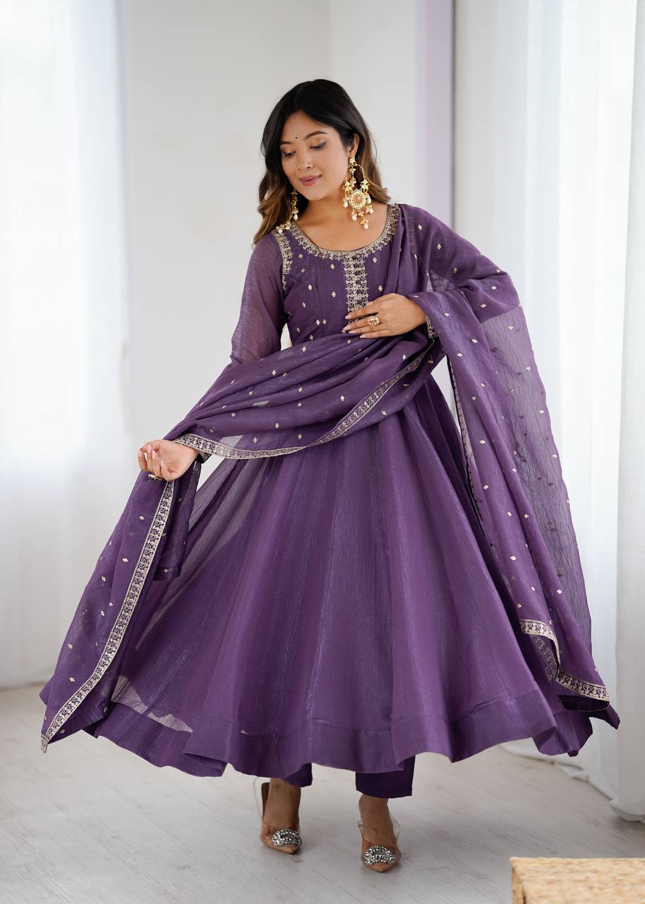 Designer Crunchy Silk Anarkali Suit Set