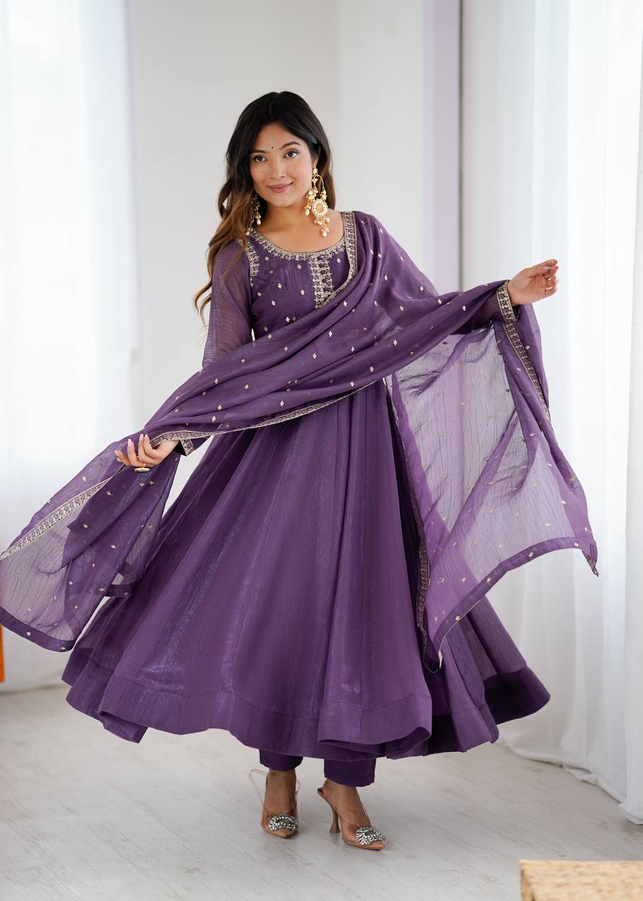 Designer Crunchy Silk Anarkali Suit Set