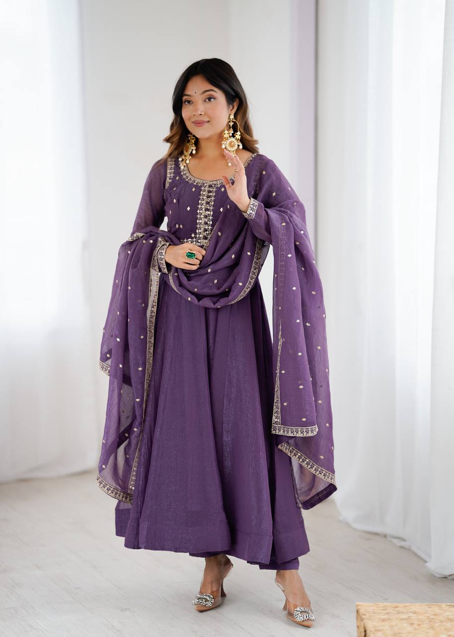 Designer Crunchy Silk Anarkali Suit Set