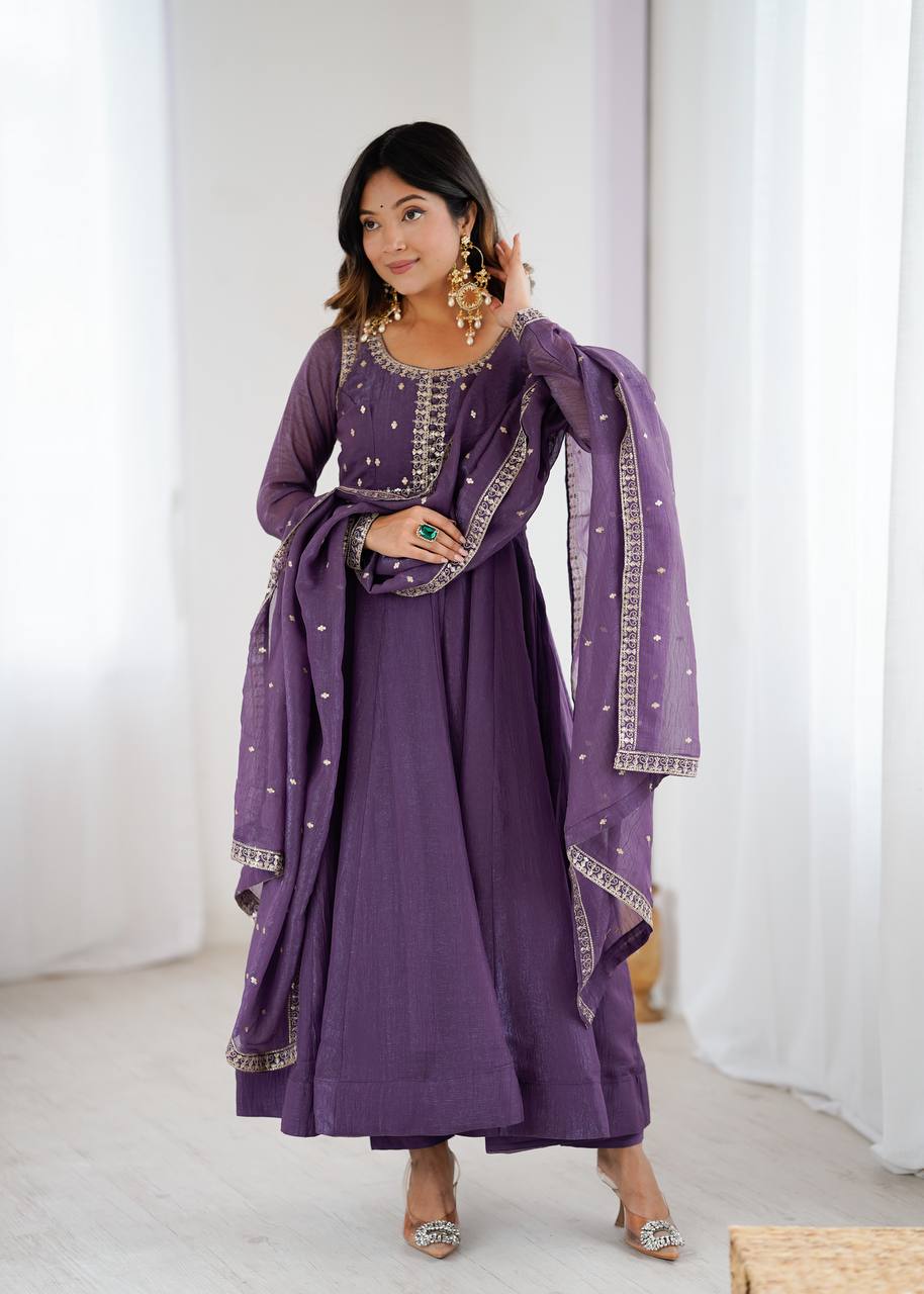 Designer Crunchy Silk Anarkali Suit Set