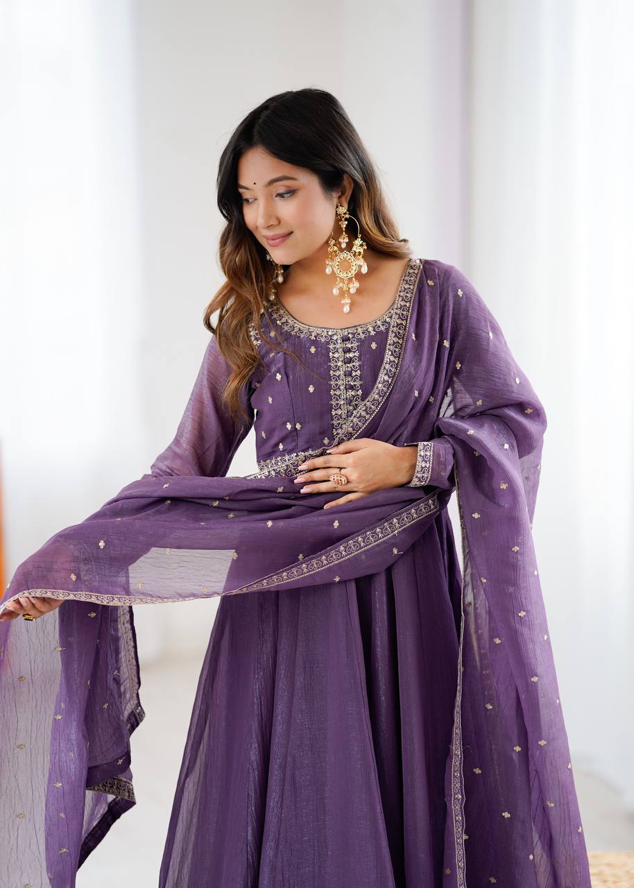 Designer Crunchy Silk Anarkali Suit Set
