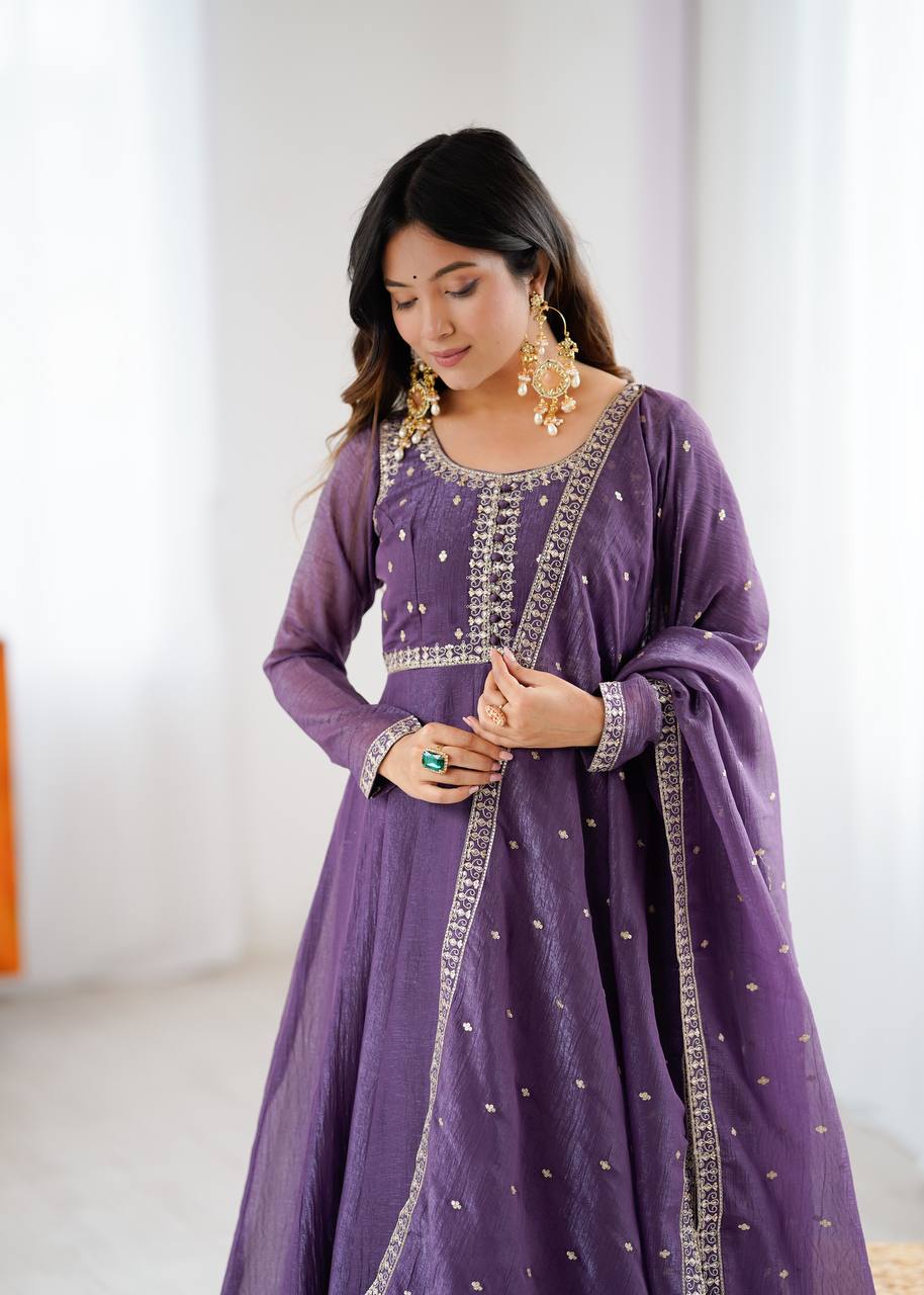 Designer Crunchy Silk Anarkali Suit Set