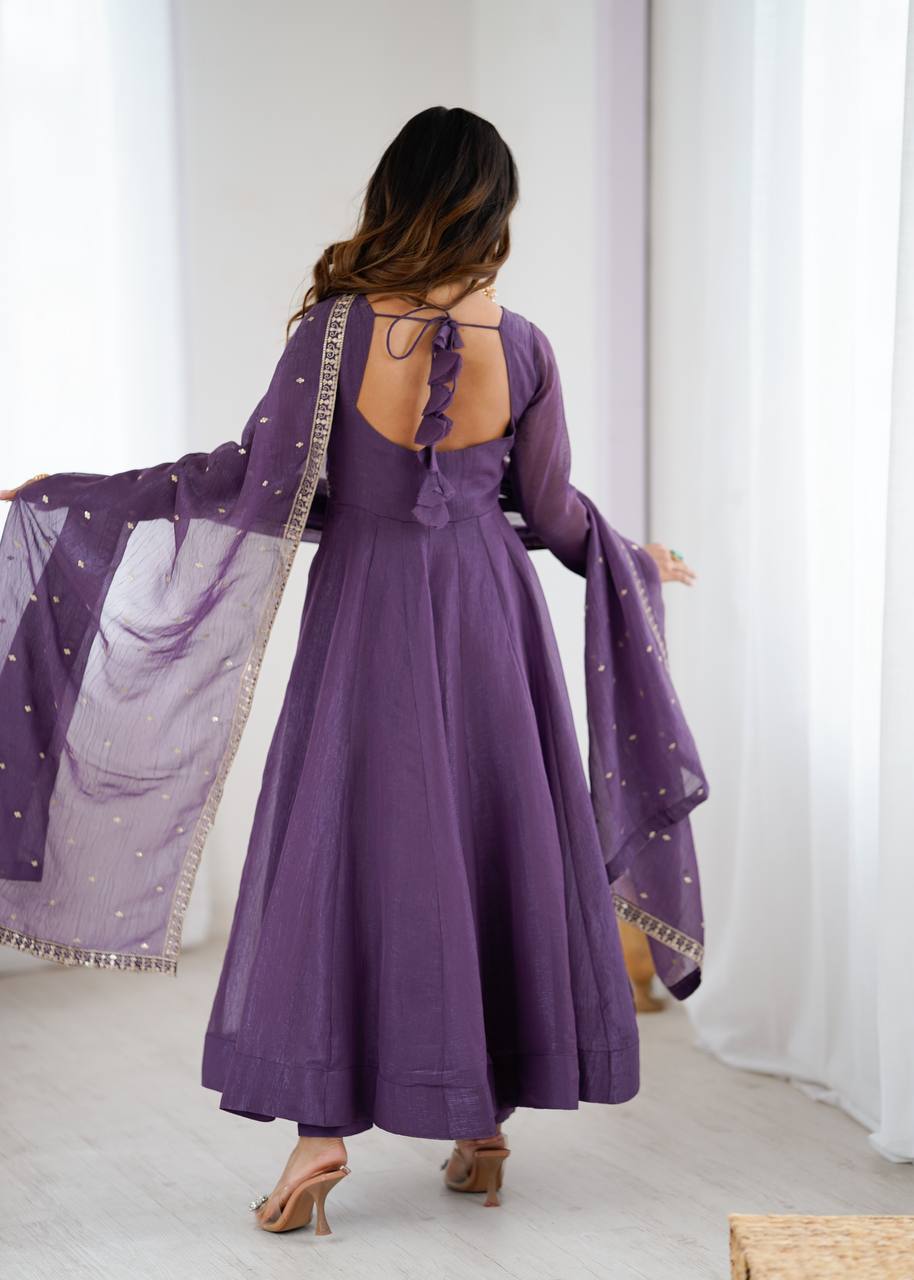 Designer Crunchy Silk Anarkali Suit Set