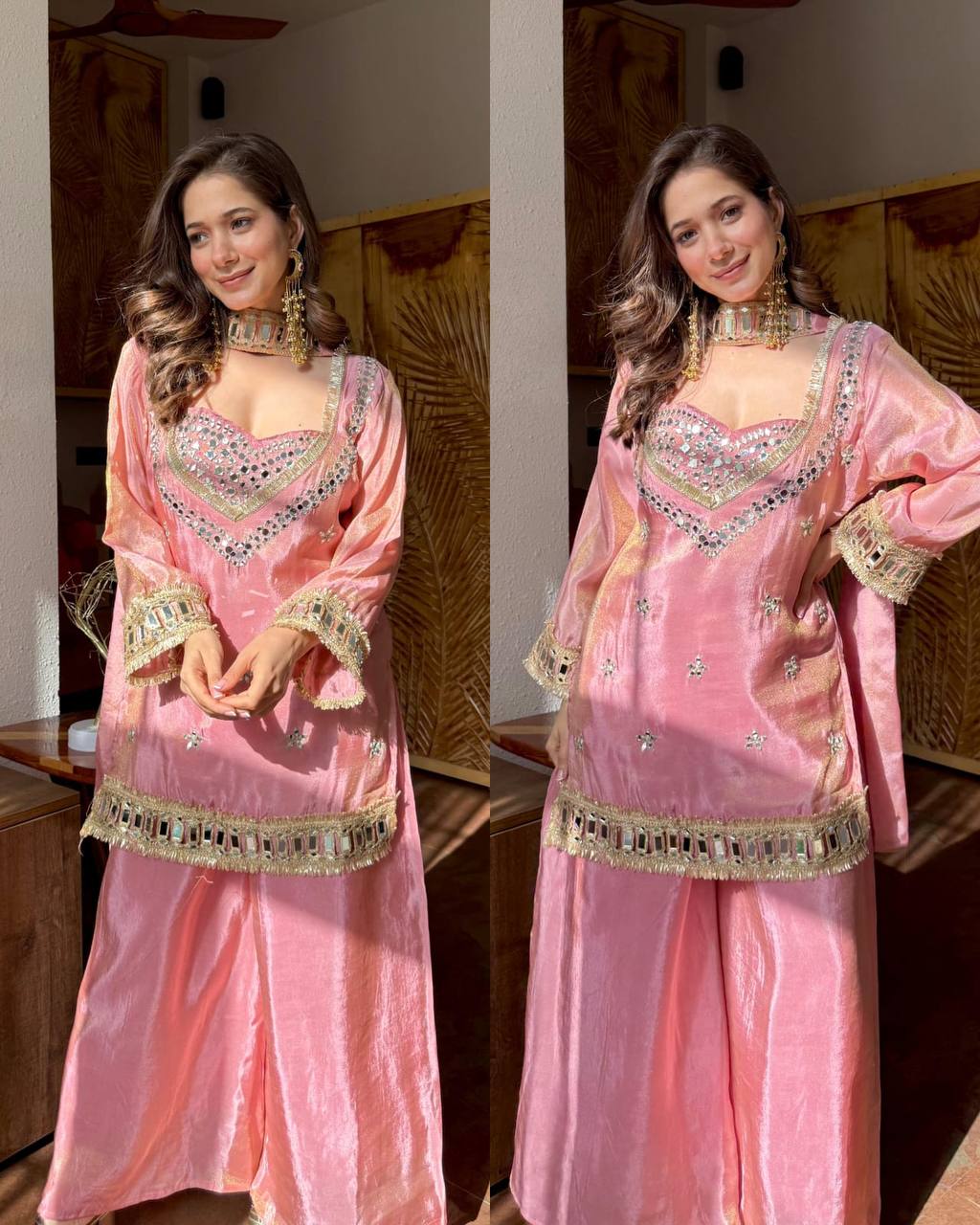Designer Georgette Anarkali Gown Set with Dupatta (7 Meter Flair | Mauve Pink)