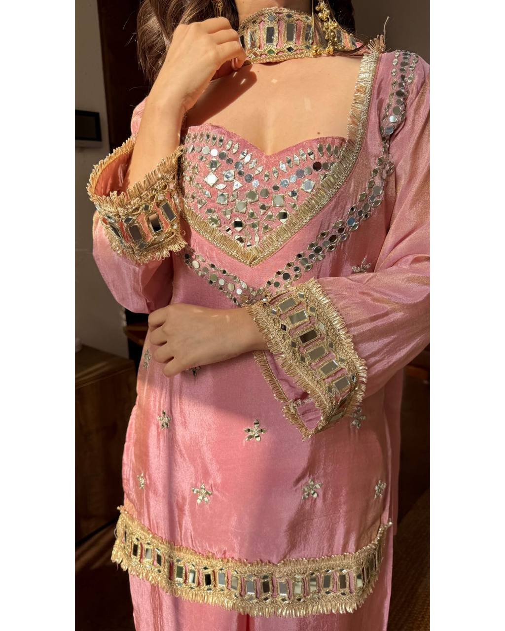 Designer Georgette Anarkali Gown Set with Dupatta (7 Meter Flair | Mauve Pink)