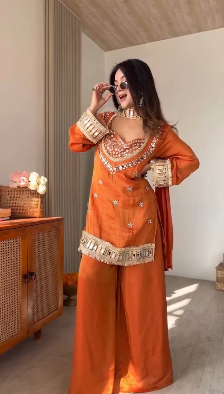 Designer Georgette Anarkali Gown Set with Dupatta (7 Meter Flair | RUST )