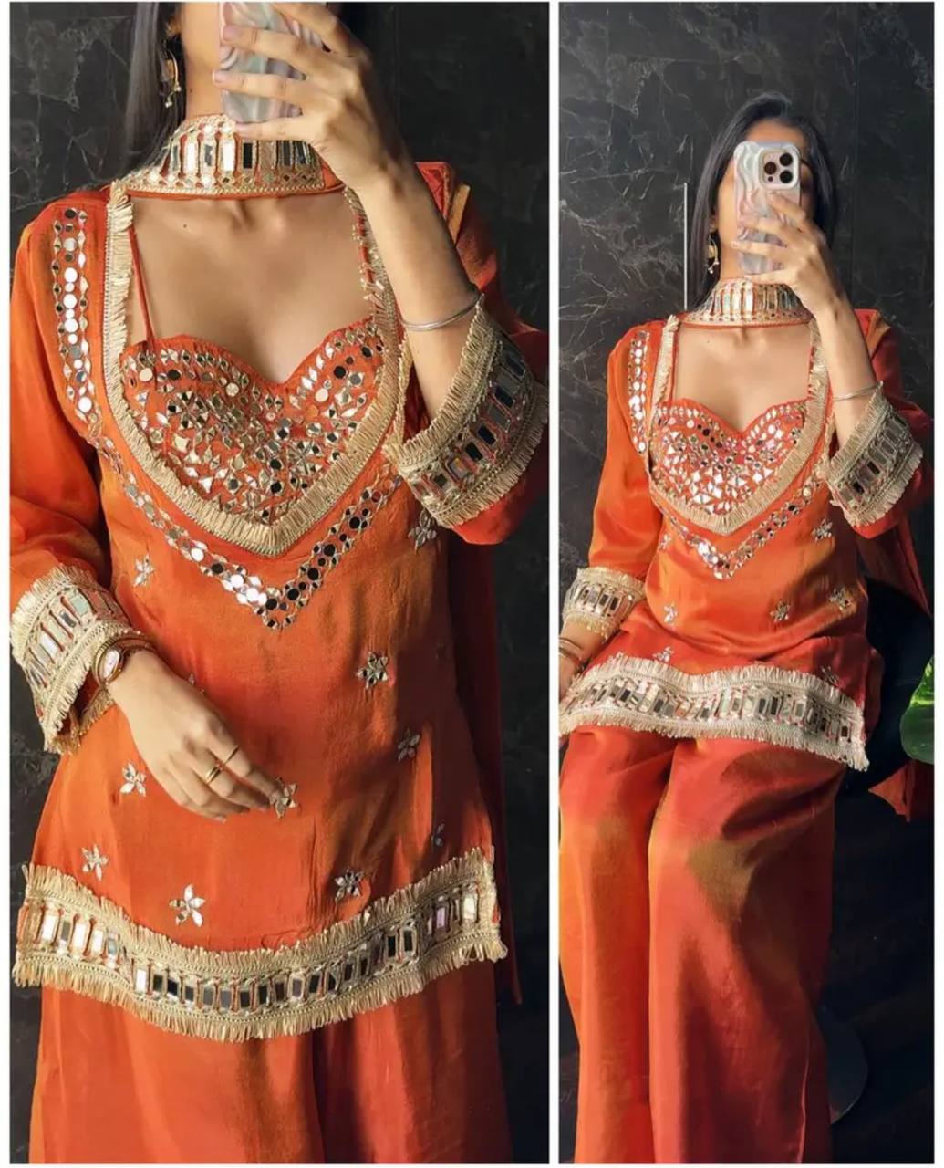 Designer Georgette Anarkali Gown Set with Dupatta (7 Meter Flair | RUST )