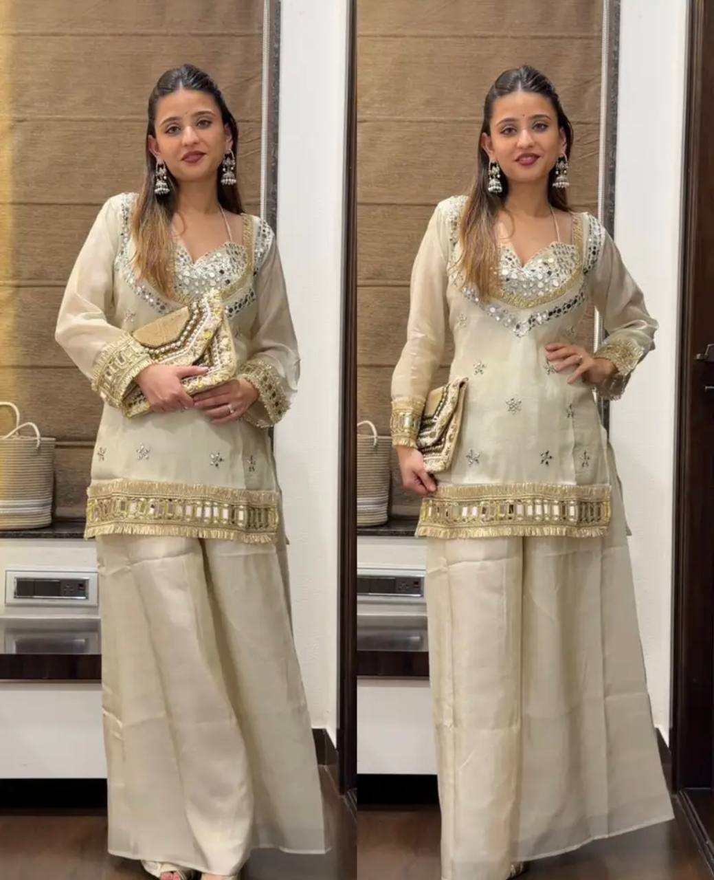 Designer Georgette Anarkali Gown Set with Dupatta (7 Meter Flair | OFF-WHITE )
