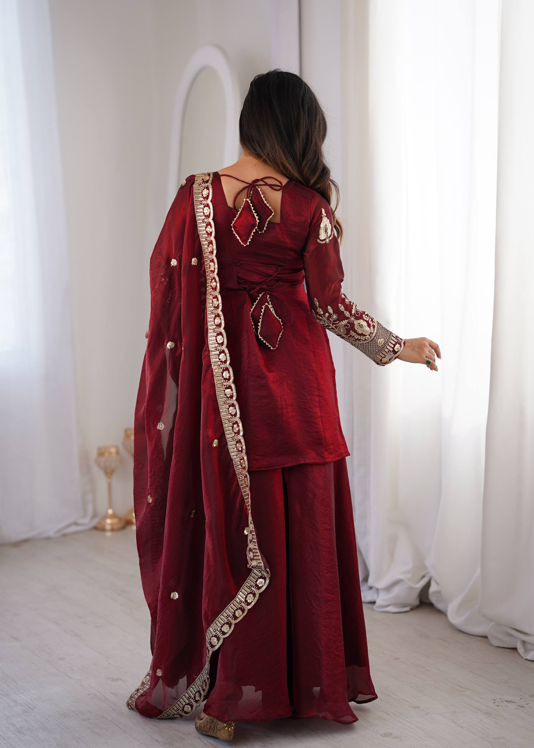 Fendy Silk Embroidered Sharara Suit Set with Dupatta (Real Model Shoot | Ready to Wear 3 Piece Set)