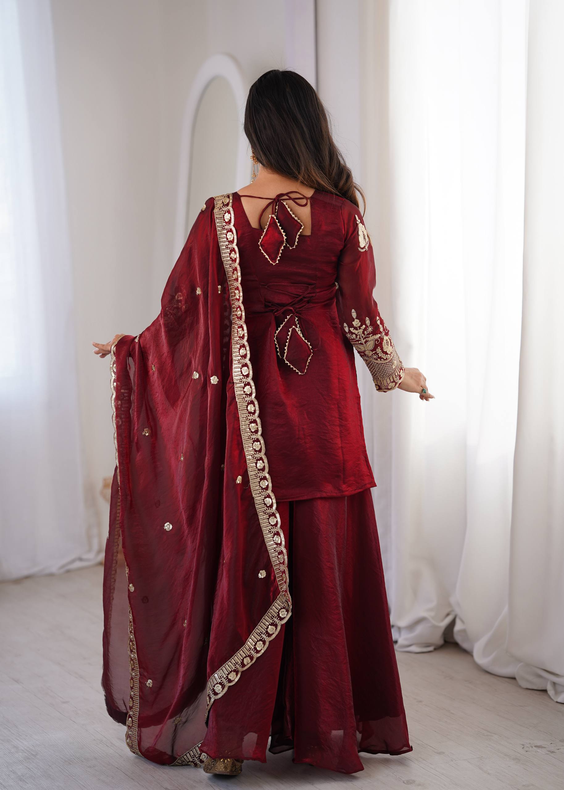 Fendy Silk Embroidered Sharara Suit Set with Dupatta (Real Model Shoot | Ready to Wear 3 Piece Set)