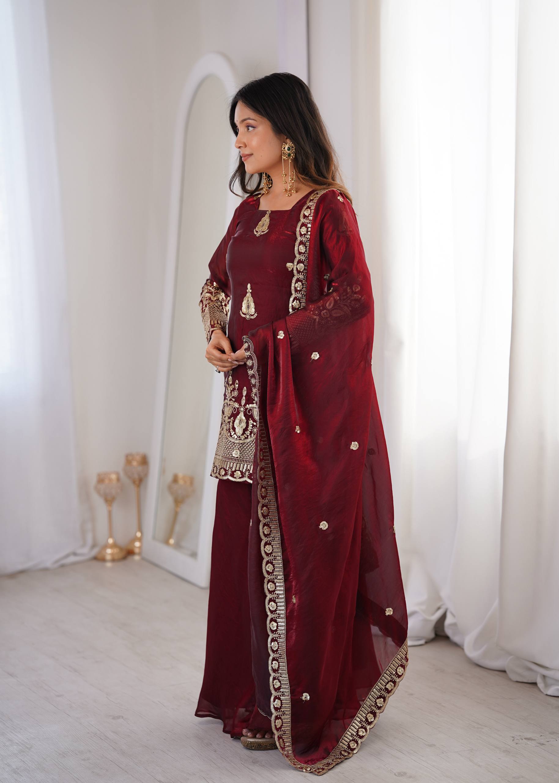 Fendy Silk Embroidered Sharara Suit Set with Dupatta (Real Model Shoot | Ready to Wear 3 Piece Set)