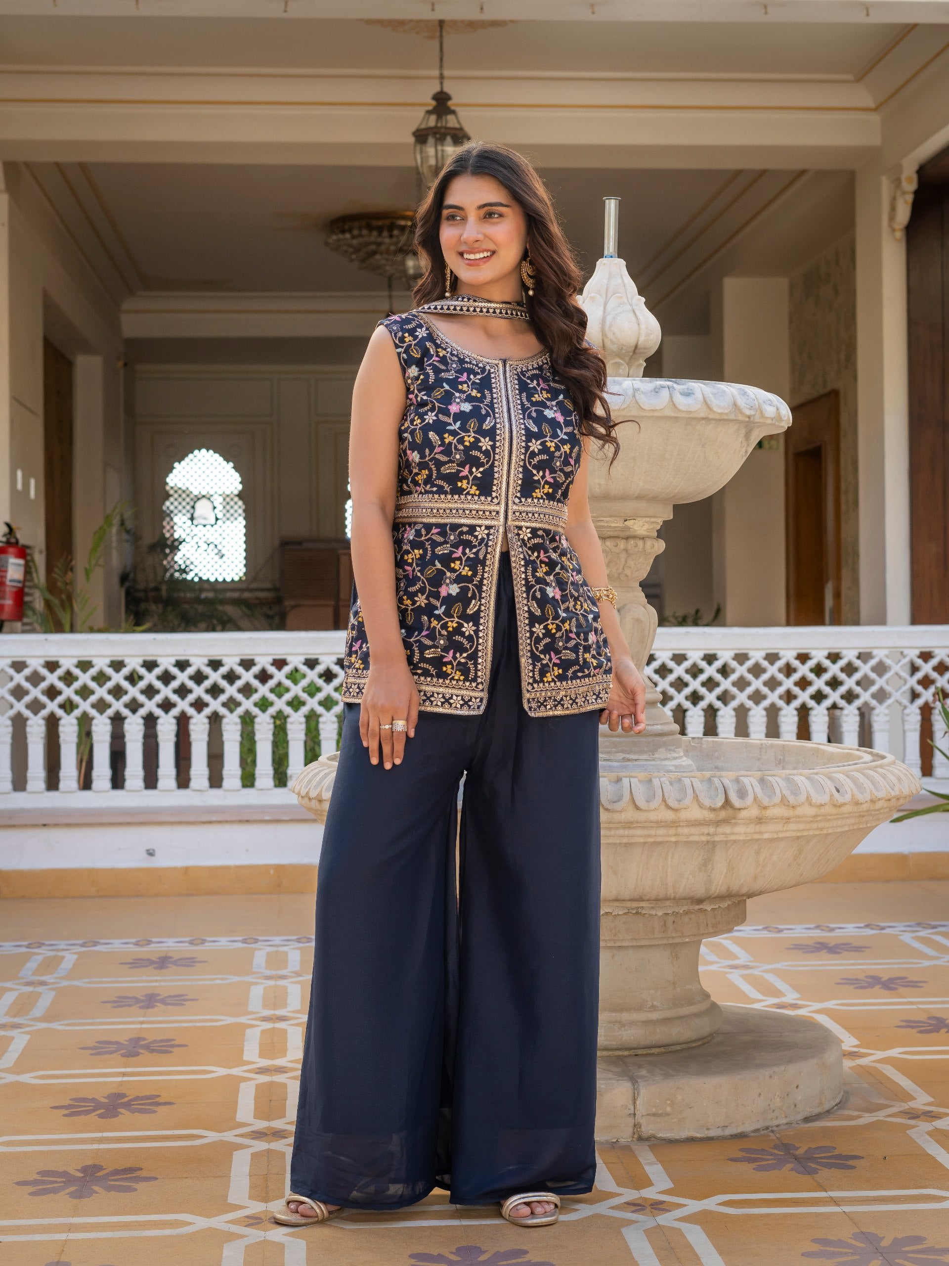 Designer Embroidered Georgette Suit Set (3-Piece)