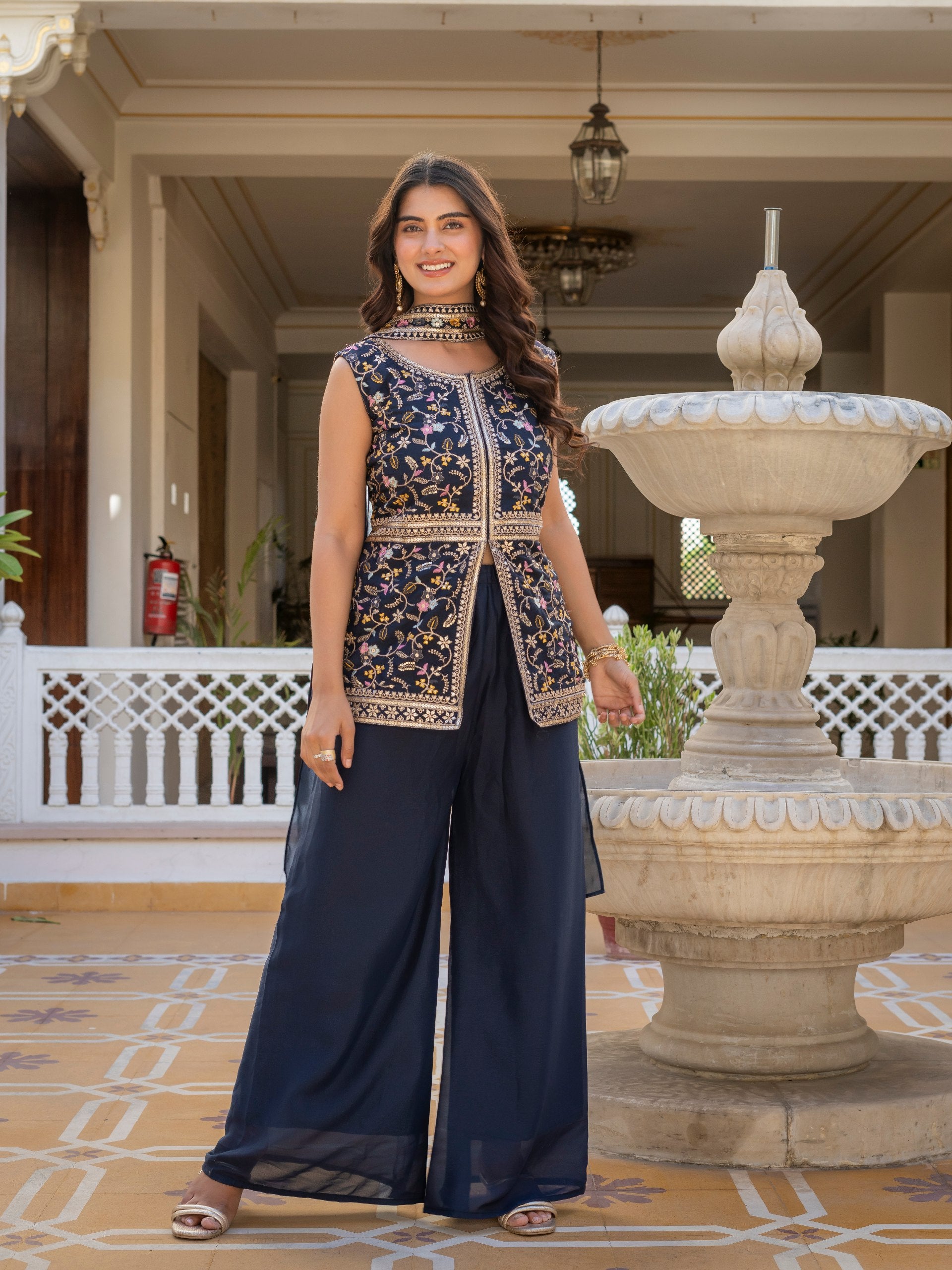 Designer Embroidered Georgette Suit Set (3-Piece)