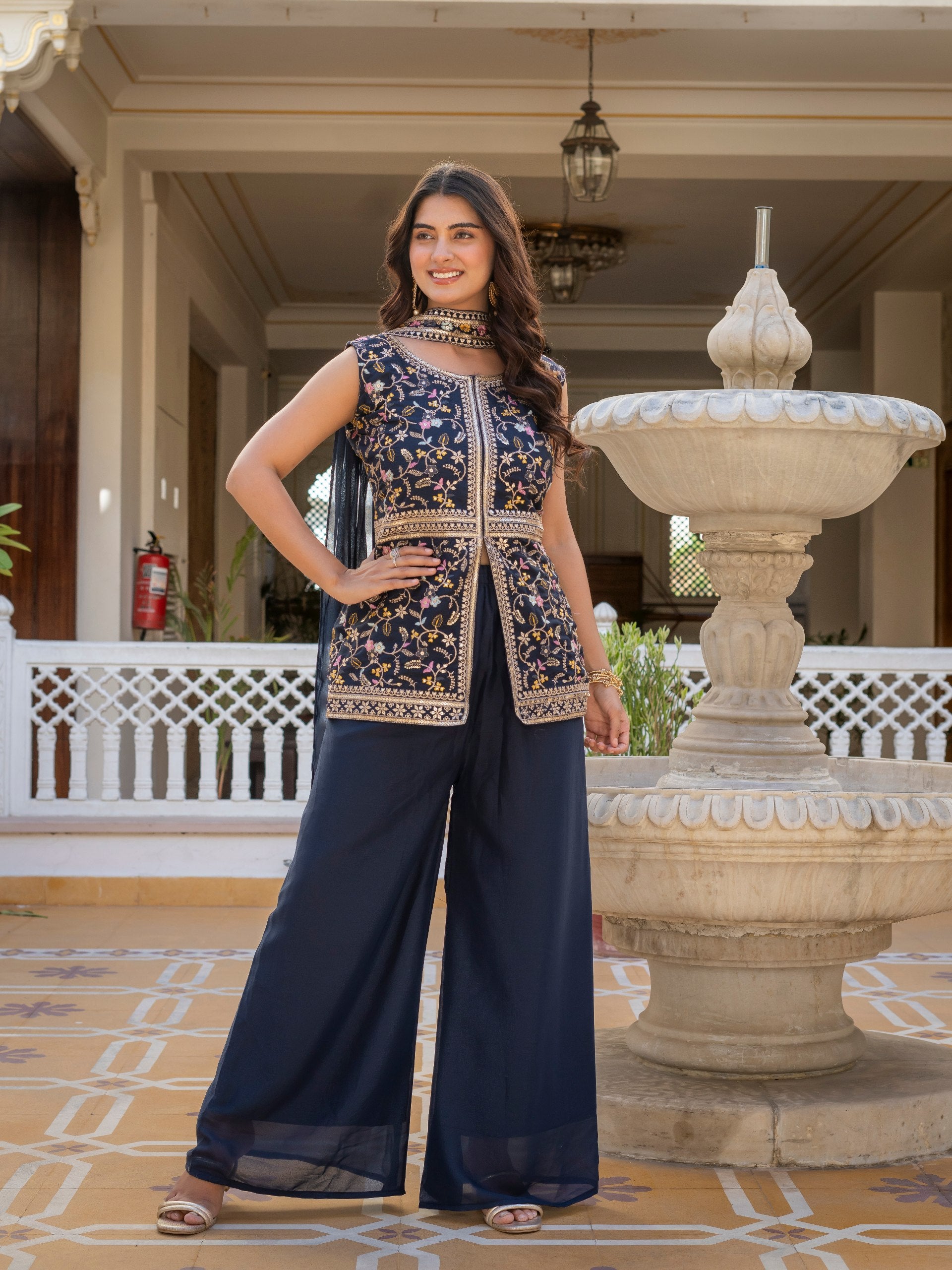 Designer Embroidered Georgette Suit Set (3-Piece)