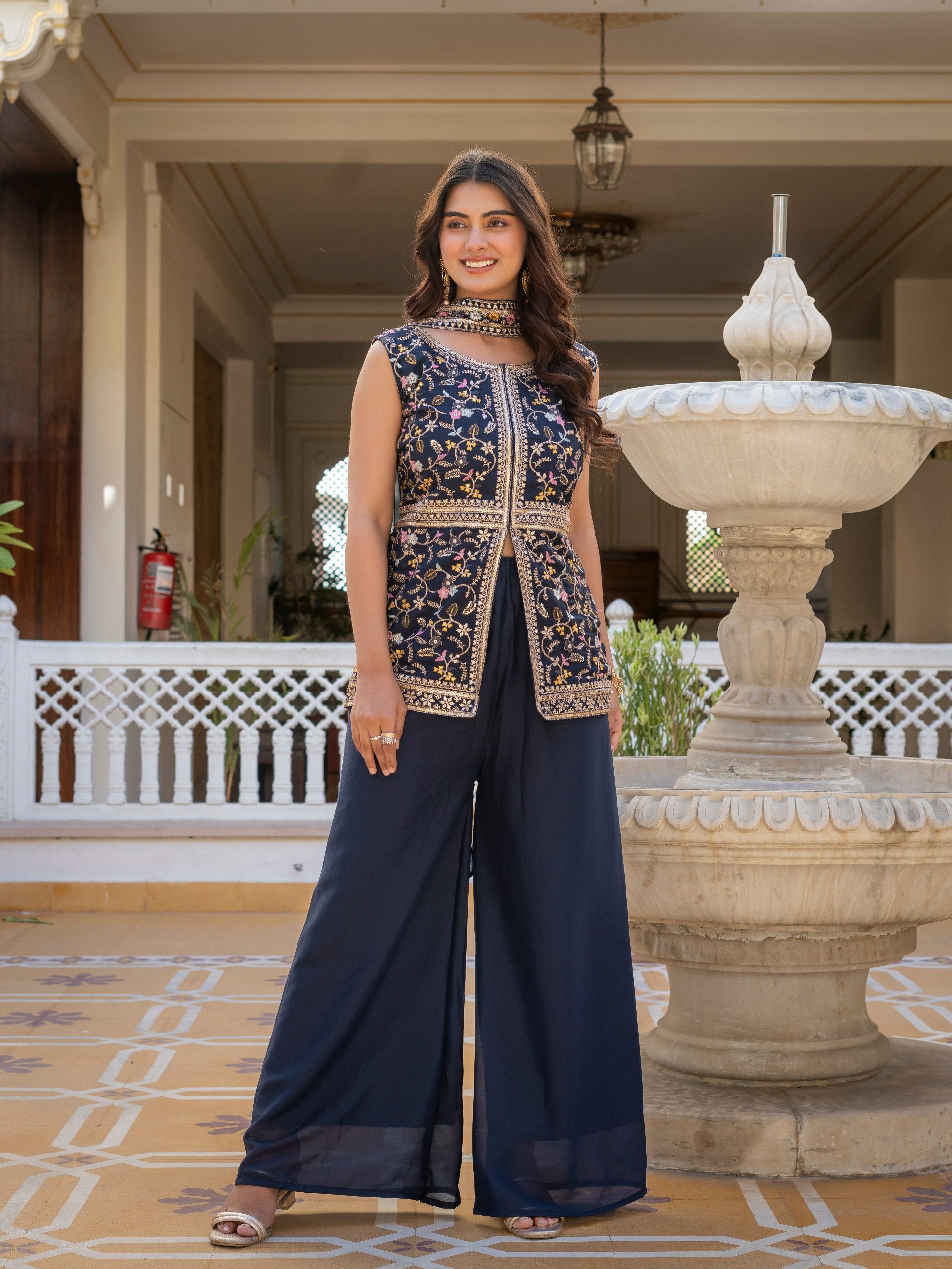 Designer Embroidered Georgette Suit Set (3-Piece)