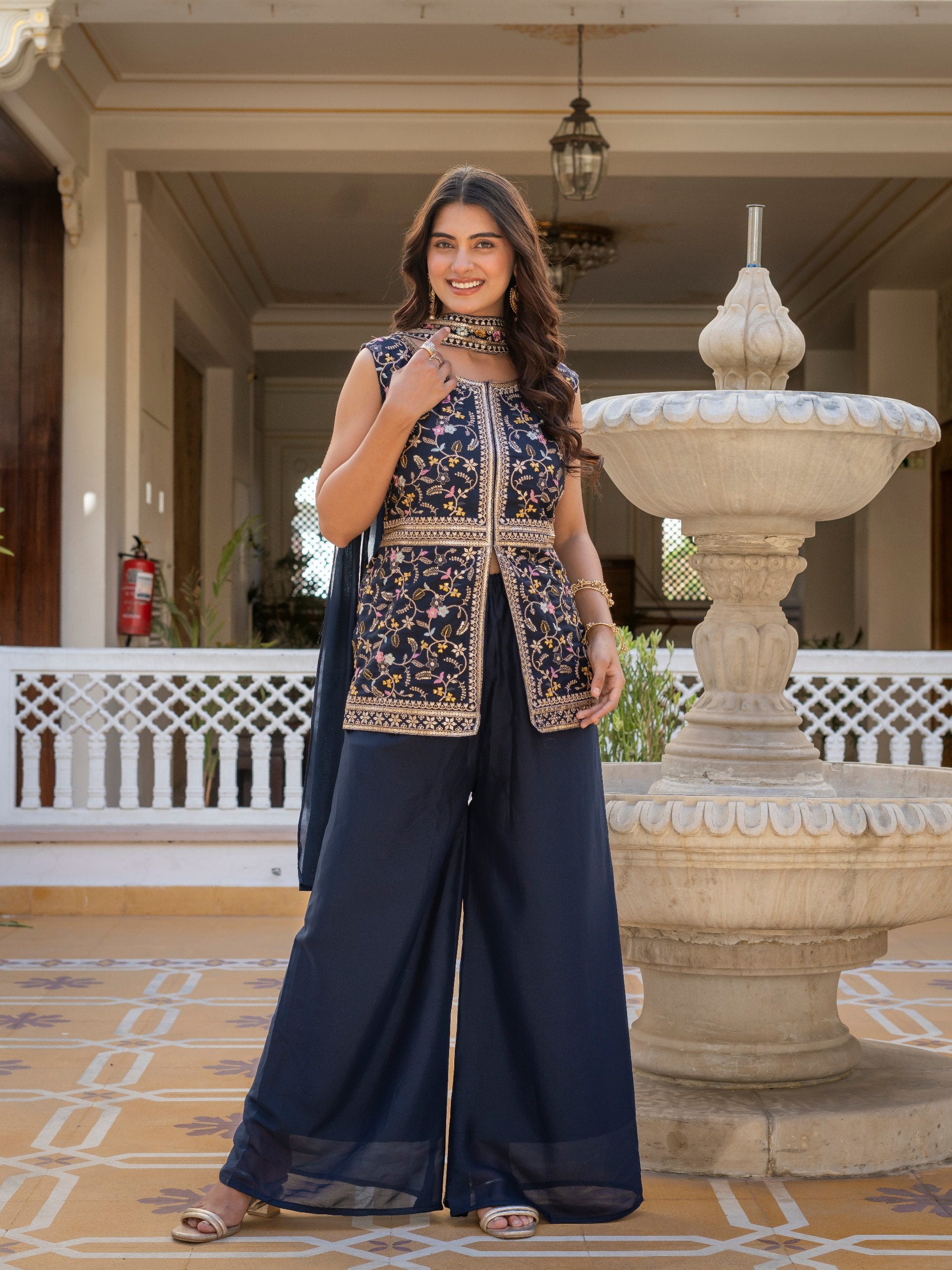 Designer Embroidered Georgette Suit Set (3-Piece)