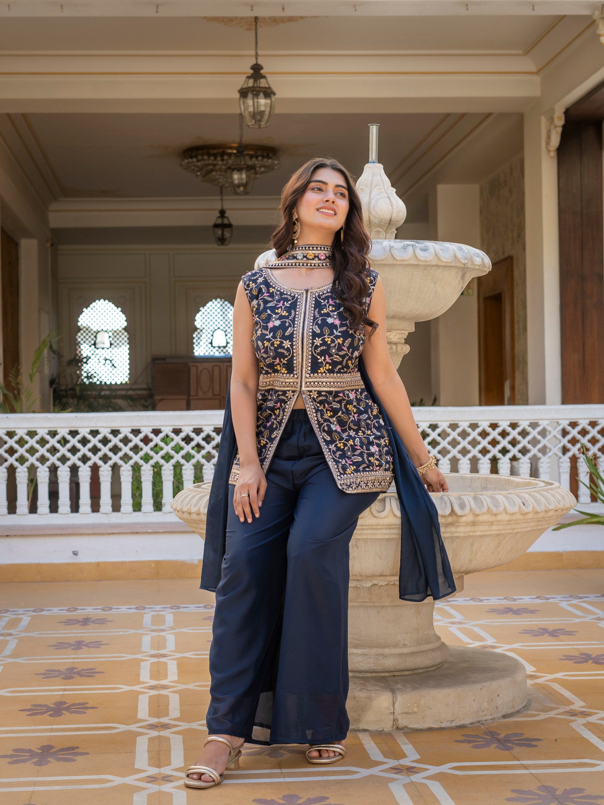 Designer Embroidered Georgette Suit Set (3-Piece)