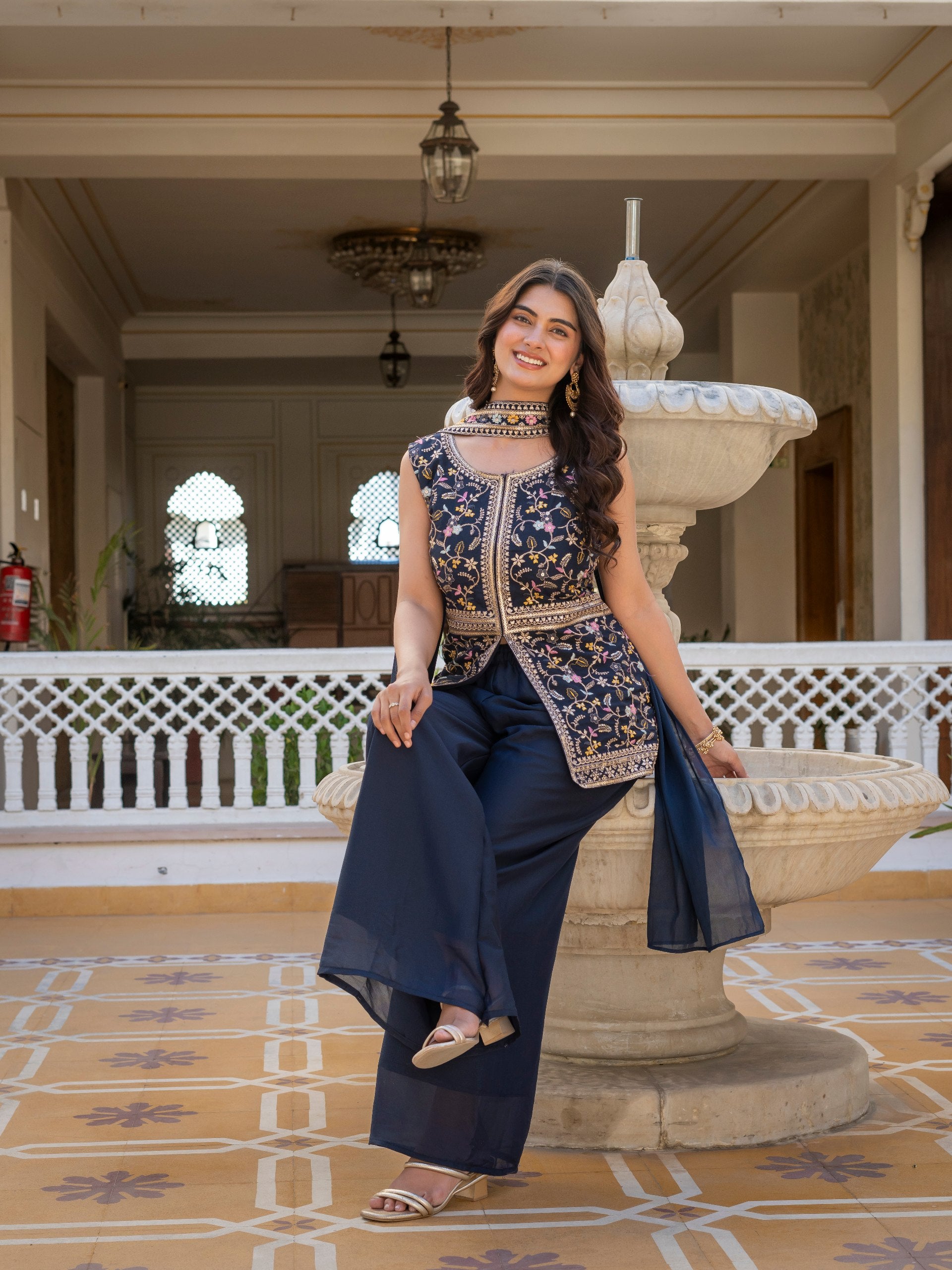 Designer Embroidered Georgette Suit Set (3-Piece)