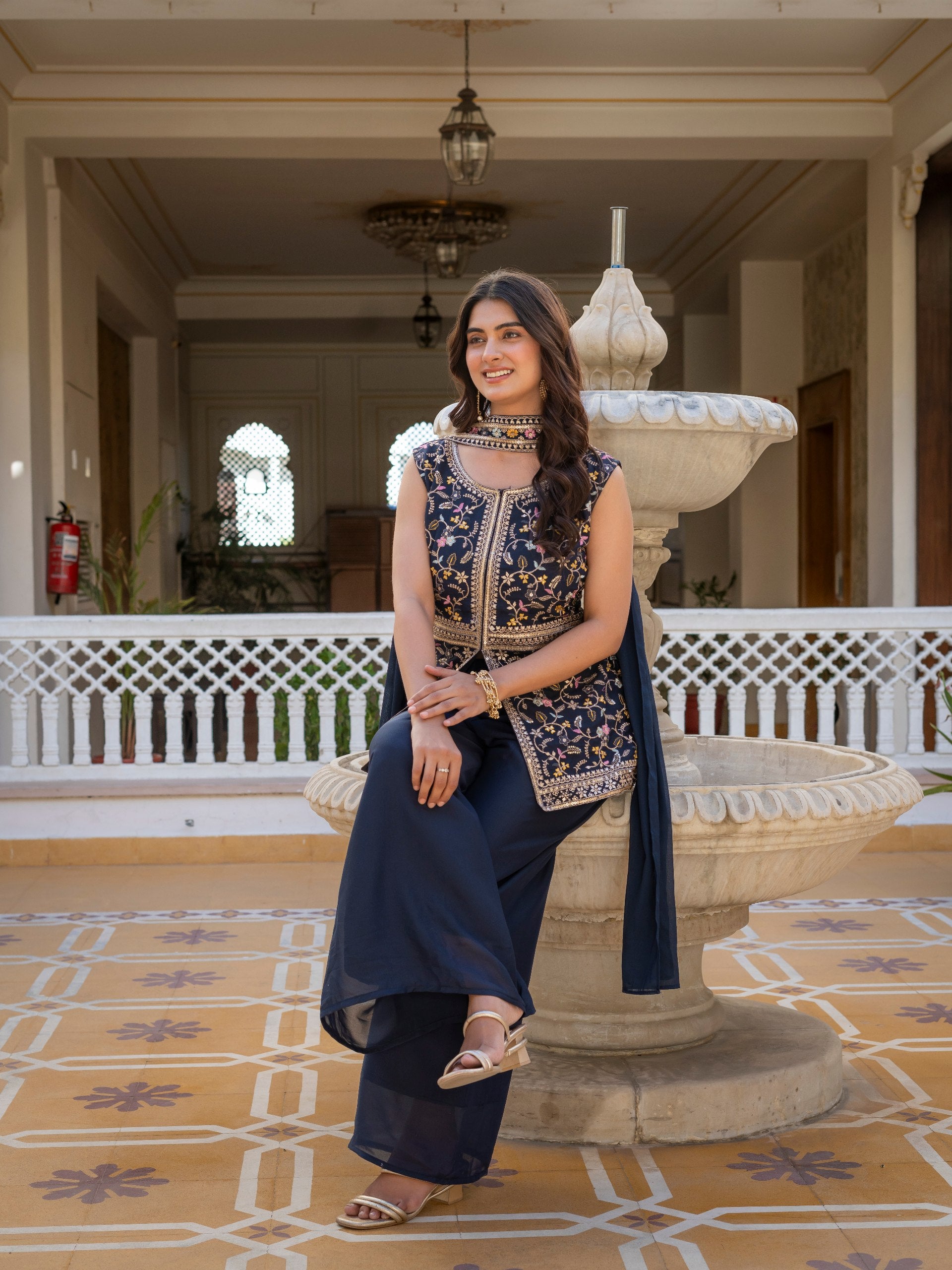 Designer Embroidered Georgette Suit Set (3-Piece)